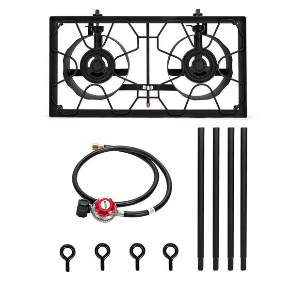 ZOKOP EX72 Double Burner Outdoor Camp Stove Gas Cooker Portable Cast Iron Patio Cooking Burner