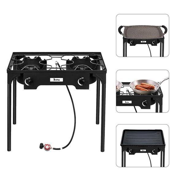 ZOKOP EX72 Double Burner Outdoor Camp Stove Gas Cooker Portable Cast Iron Patio Cooking Burner