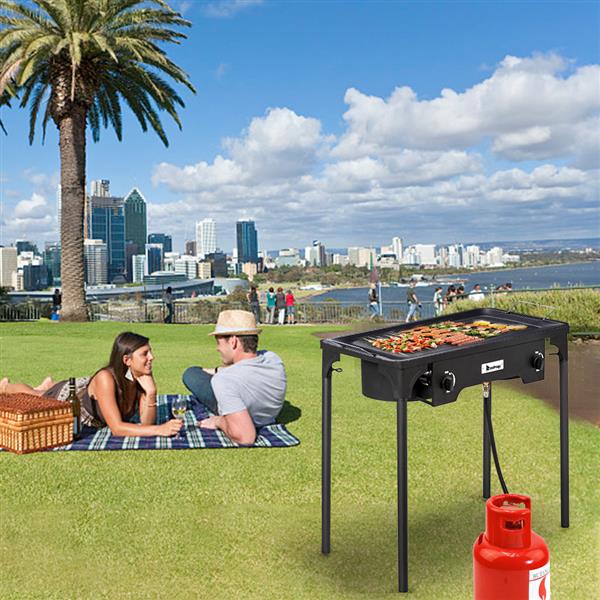 ZOKOP EX72 Double Burner Outdoor Camp Stove Gas Cooker Portable Cast Iron Patio Cooking Burner