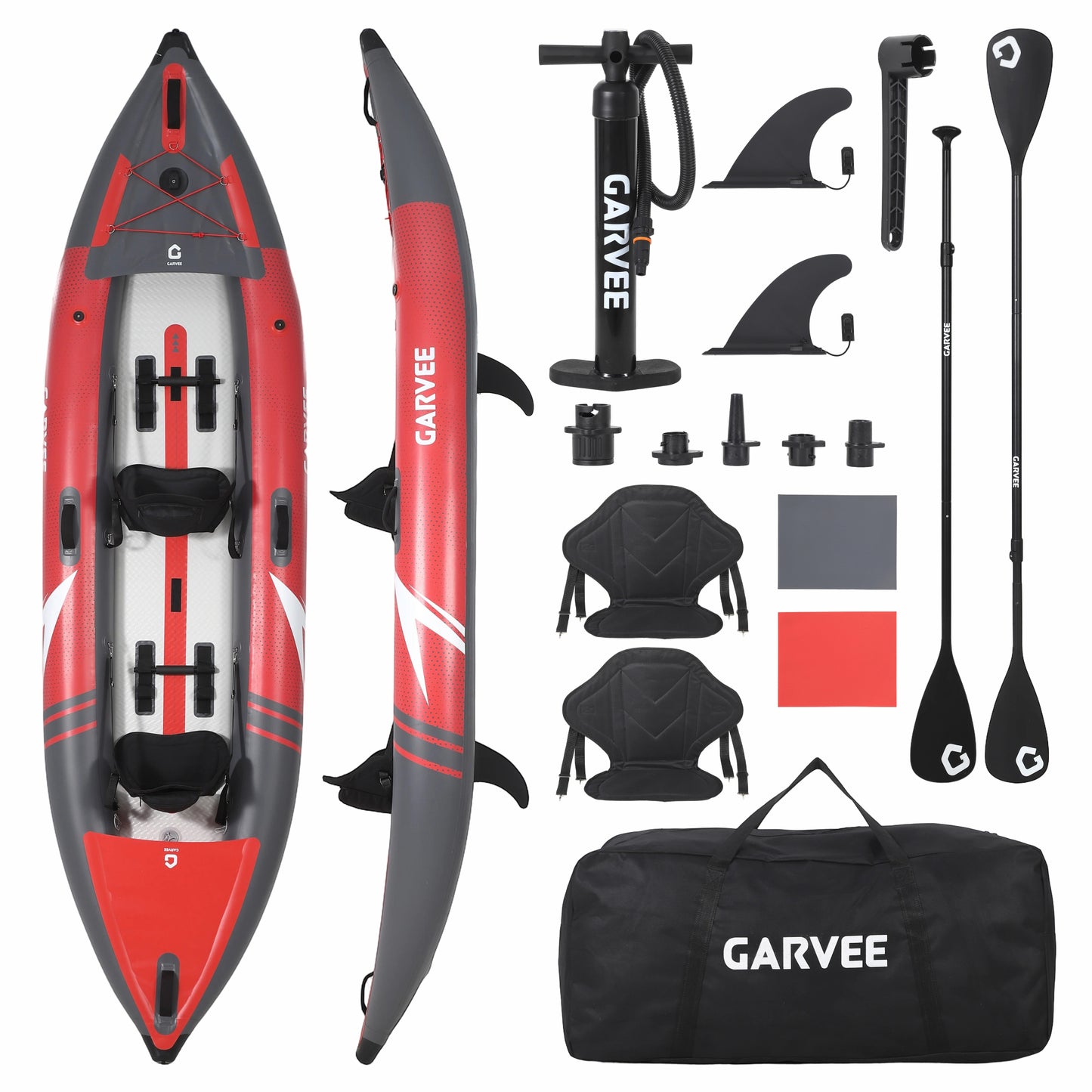 Garvee 2 Person Inflatable Kayak Set, 150 x 39 x 16”, 450 lb Weight Capacity, Red