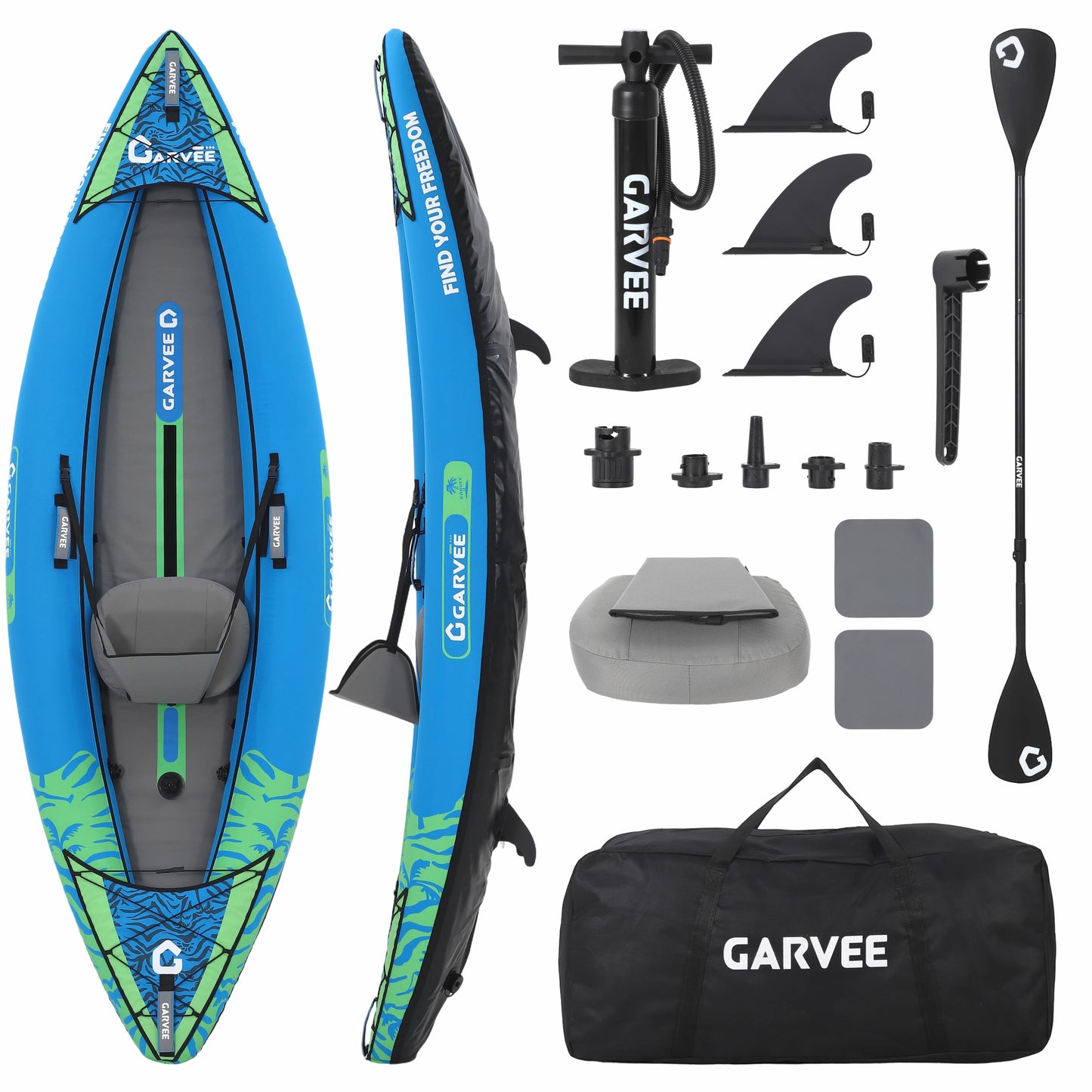 Garvee Inflatable Kayak Set for 1 Person, 118 x 36 x 16", Blue