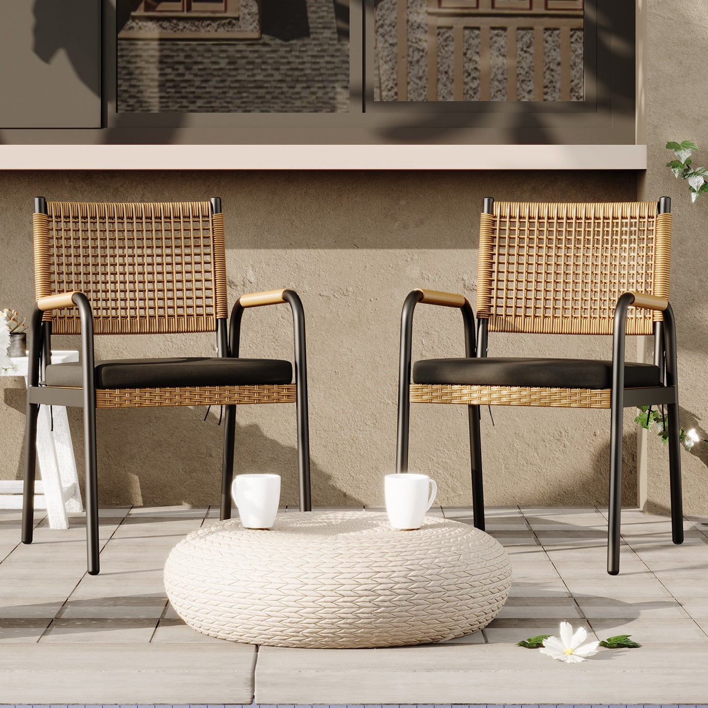 Riedhoff Outdoor Patio Dining Chair Set, with 1.18" Cushions and Armrest