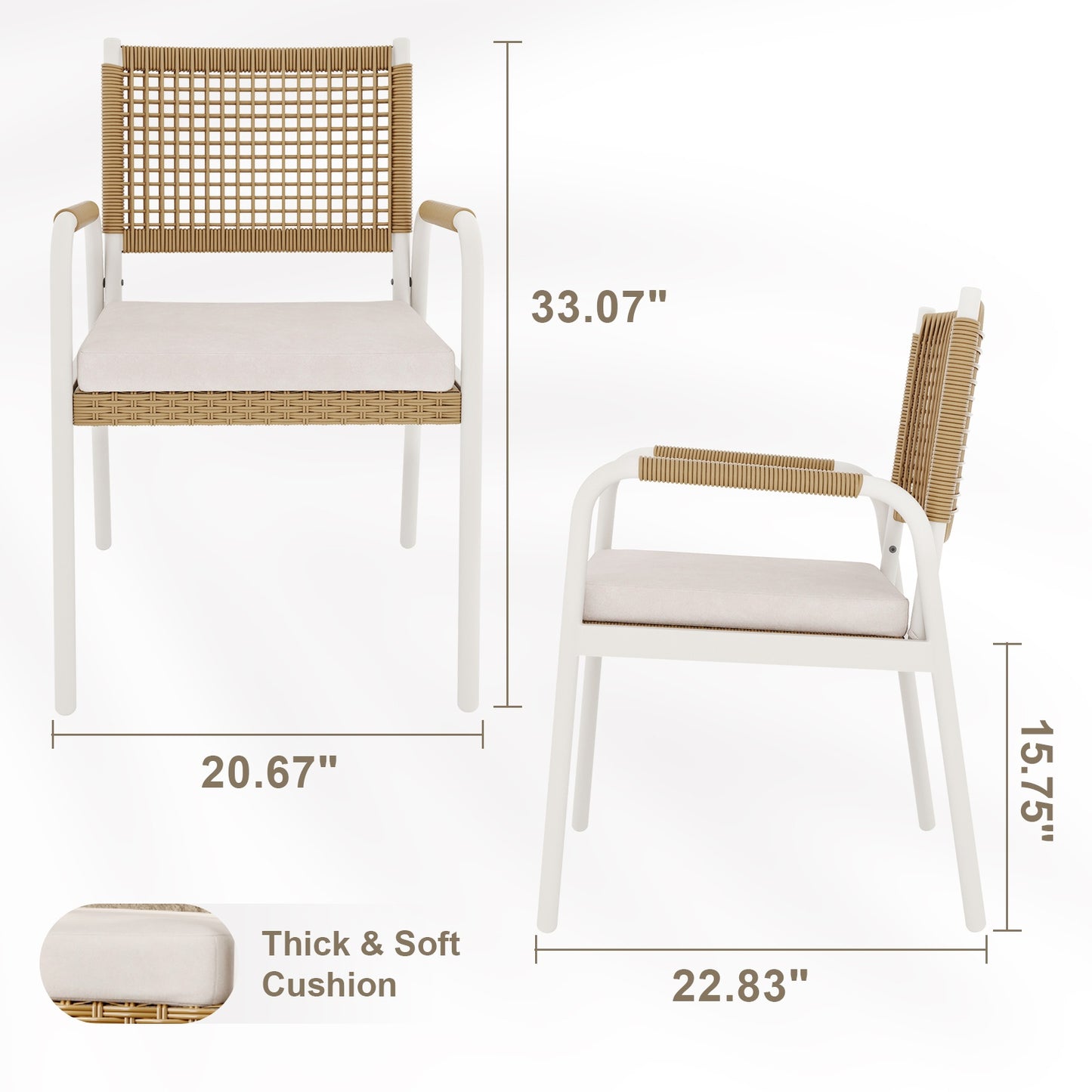 Riedhoff Outdoor Patio Dining Chair Set, with 1.18" Cushions and Armrest
