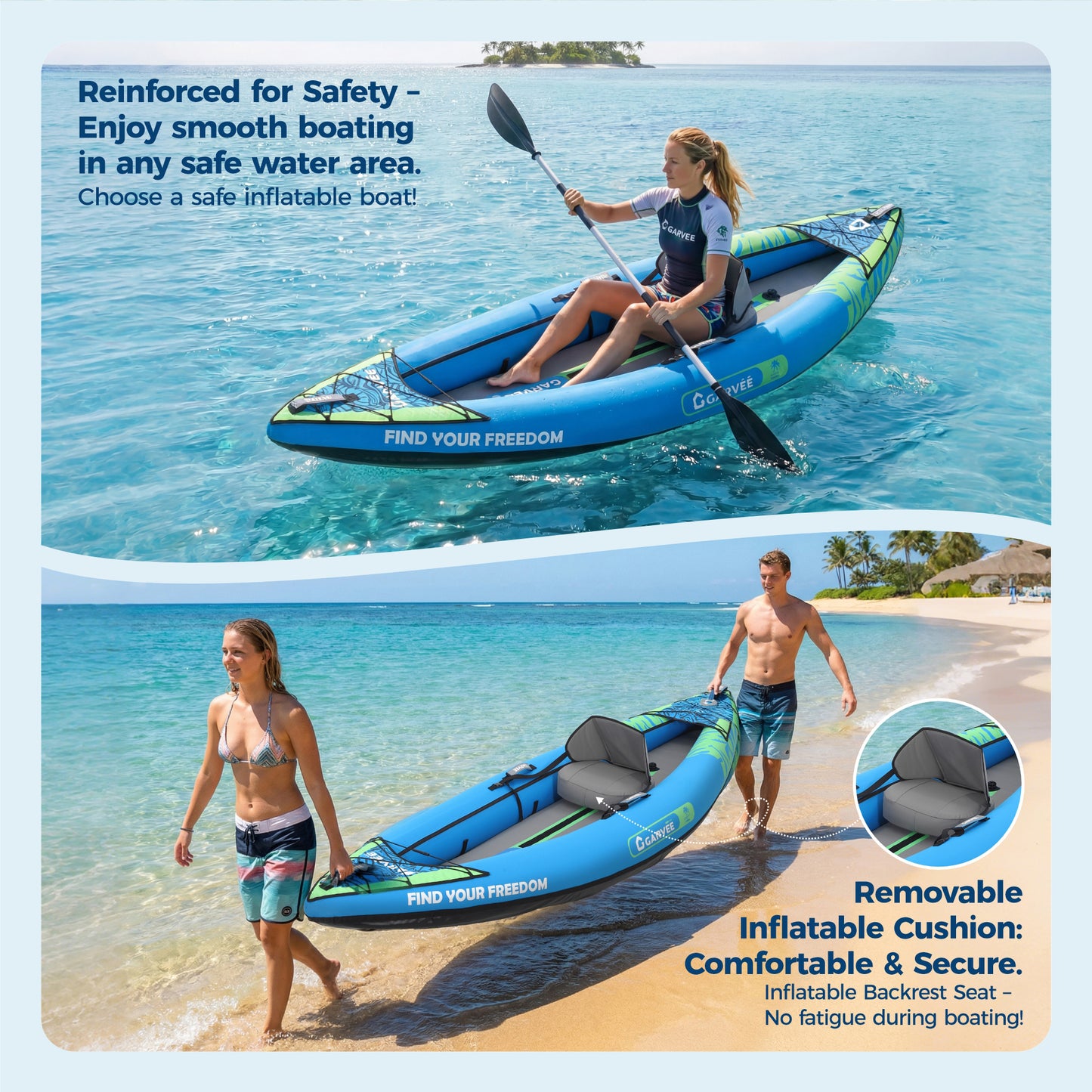 Garvee Inflatable Kayak Set for 1 Person, 118 x 36 x 16", Blue