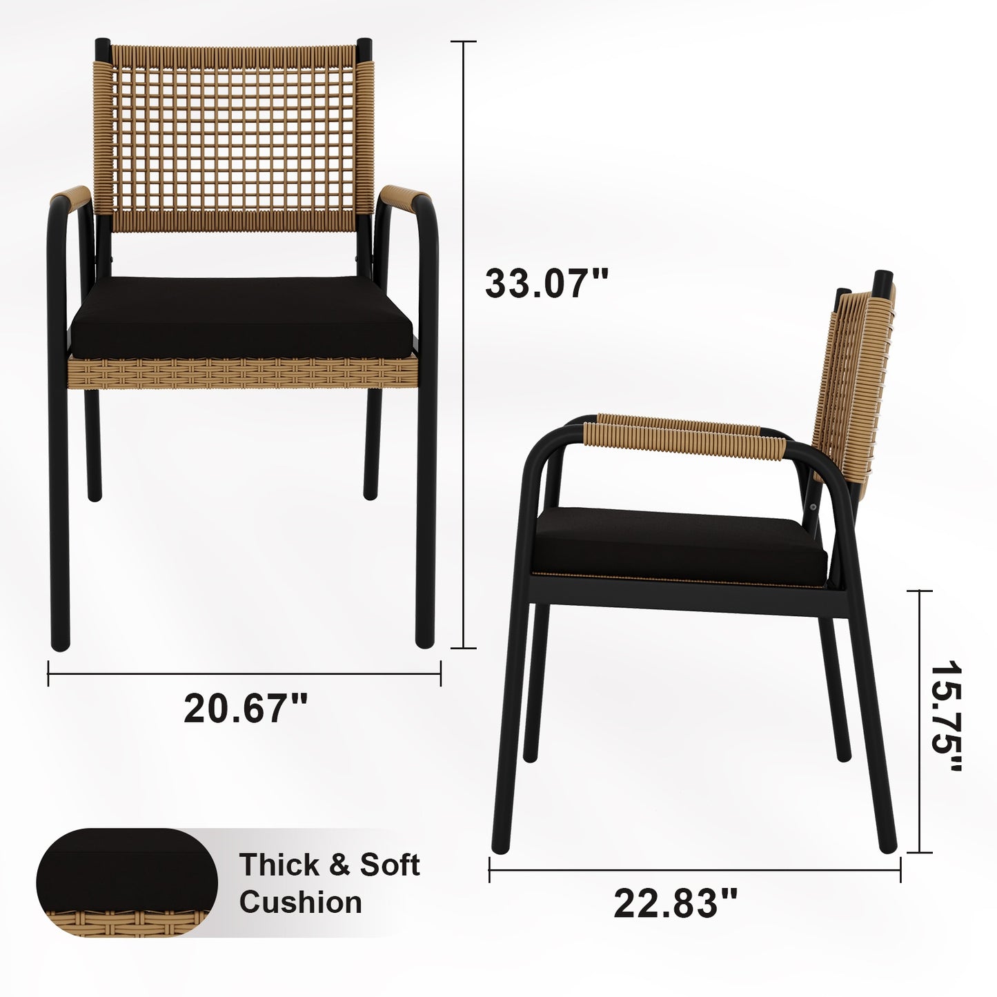 Riedhoff Outdoor Patio Dining Chair Set, with 1.18" Cushions and Armrest