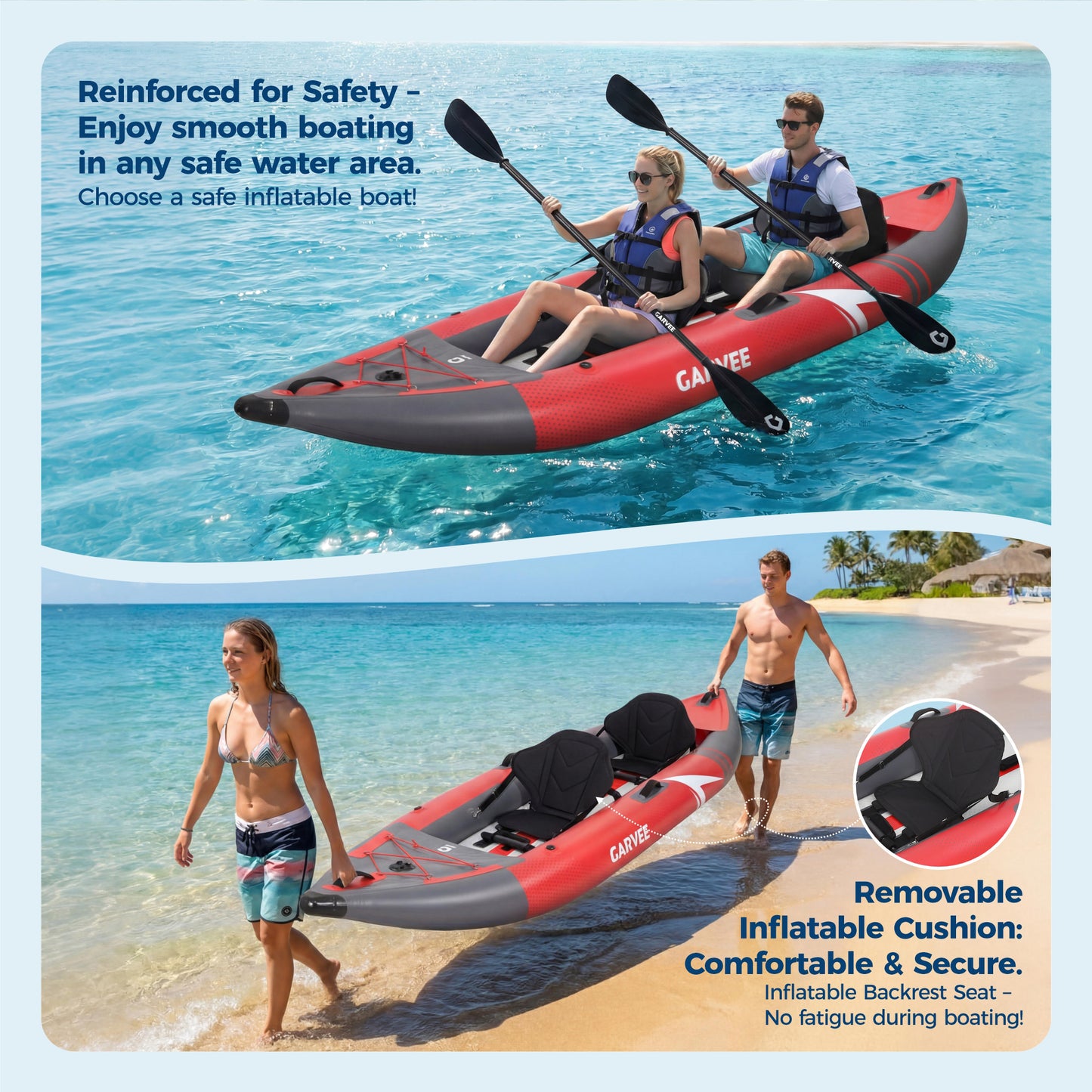 Garvee 2 Person Inflatable Kayak Set, 150 x 39 x 16”, 450 lb Weight Capacity, Red