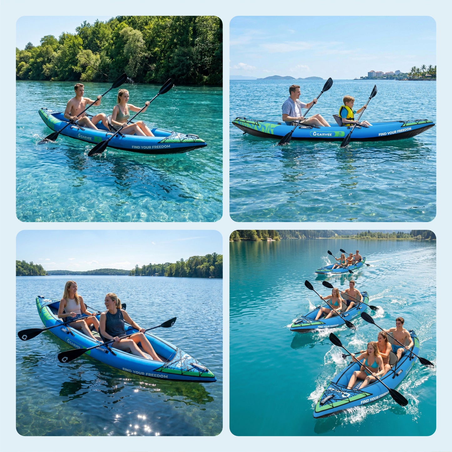 Garvee Inflatable Kayak Set for 2 Person, 144 x 39 x 16”, 450 lb Weight Capacity, Blue