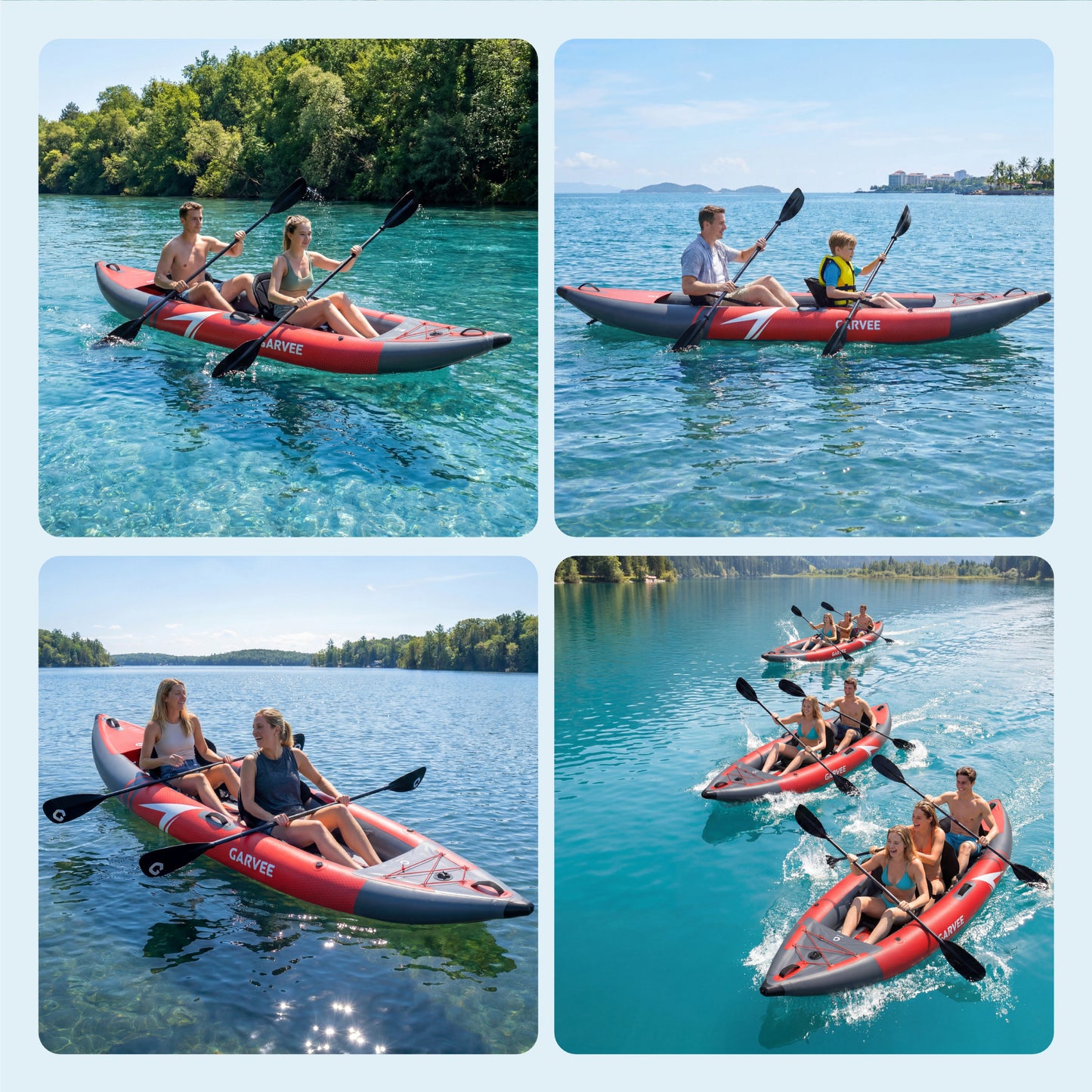 Garvee 2 Person Inflatable Kayak Set, 150 x 39 x 16”, 450 lb Weight Capacity, Red