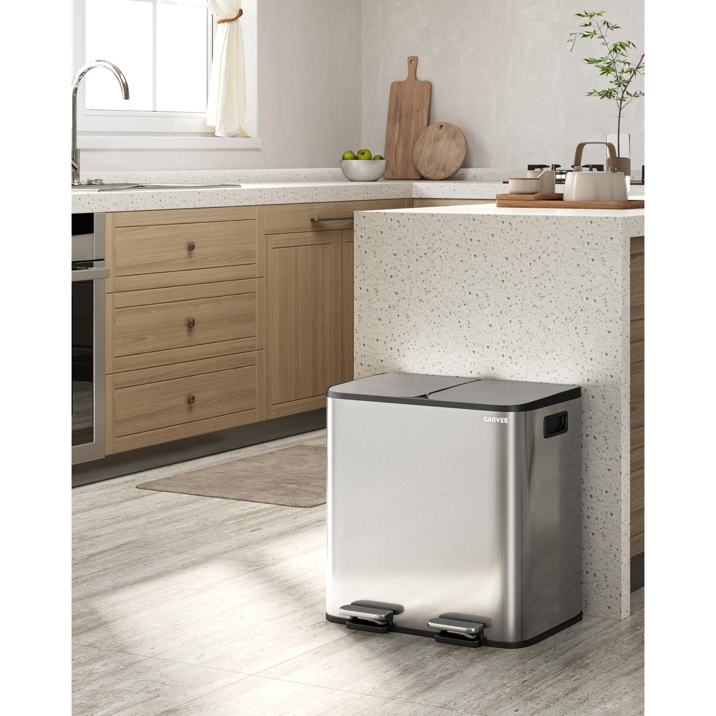 Garvee 2 x 4 Gallon Stainless Steel Double Trash Can and Recycling Bins for Kitchen