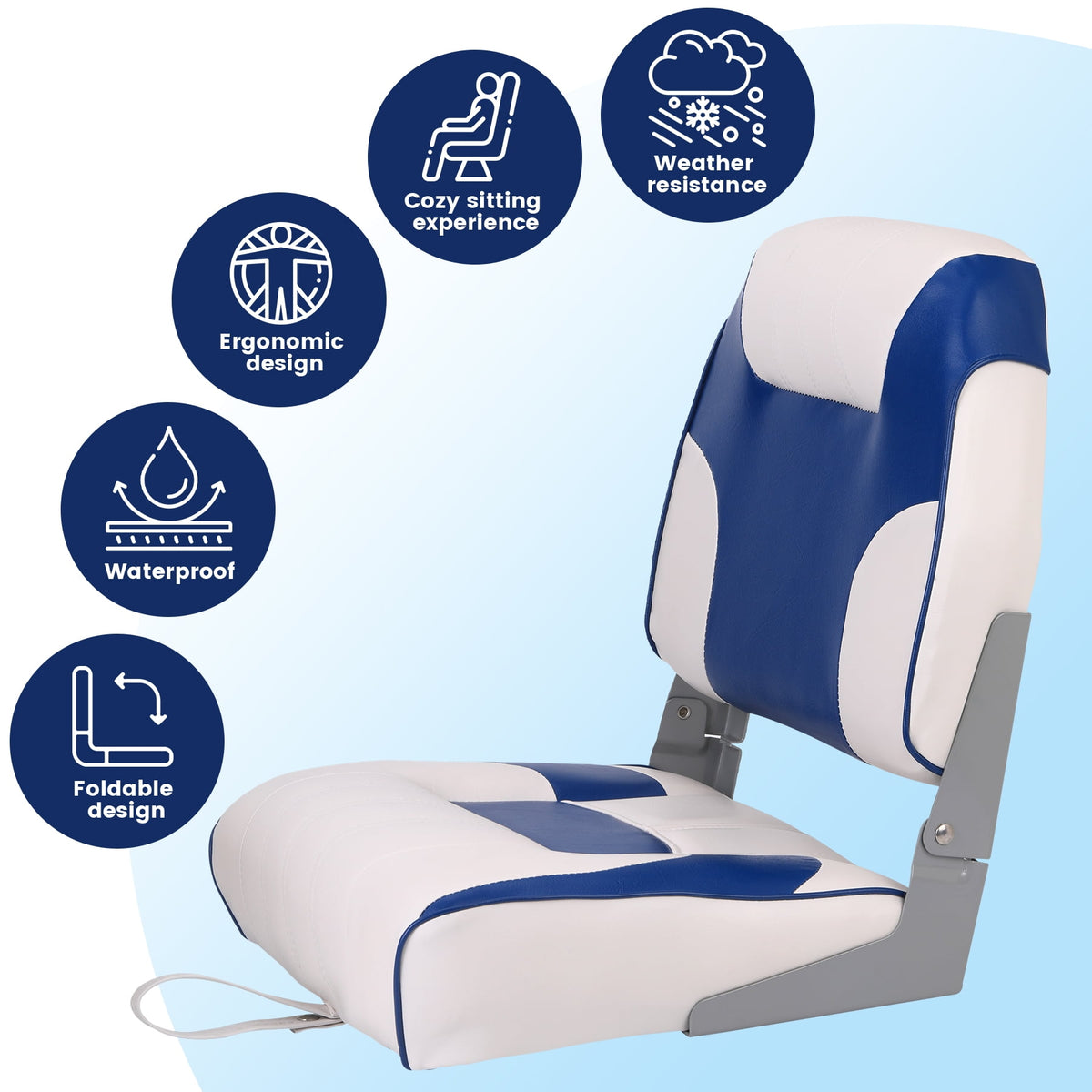 Garvee Low Back Folding Boat Seats, Marine Captain Chairs, 2 Count, Blue & White