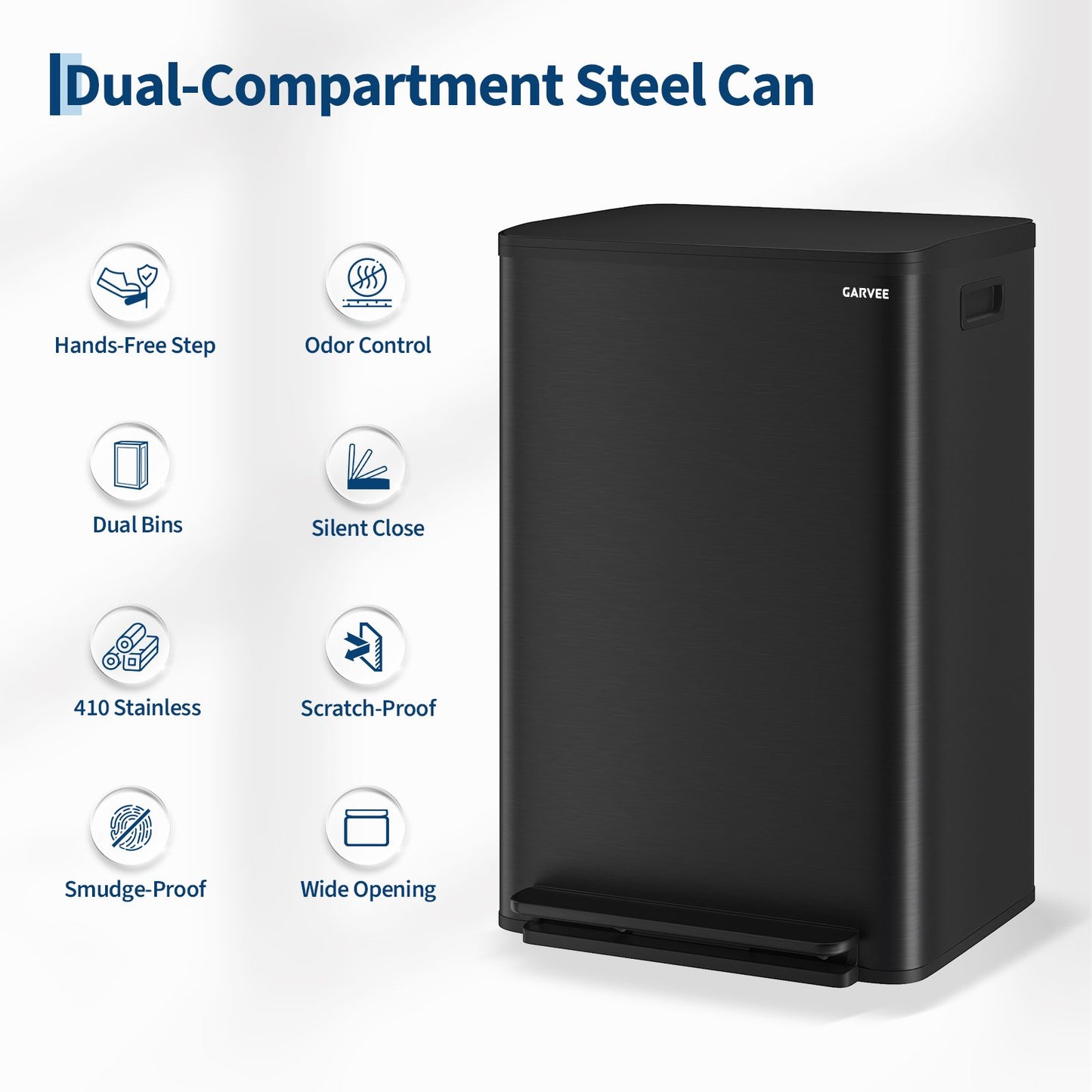 Garvee 13 Gallon Stainless Steel Kitchen Step Trash Can,Soft Close Lid, Fingerprint Resistant