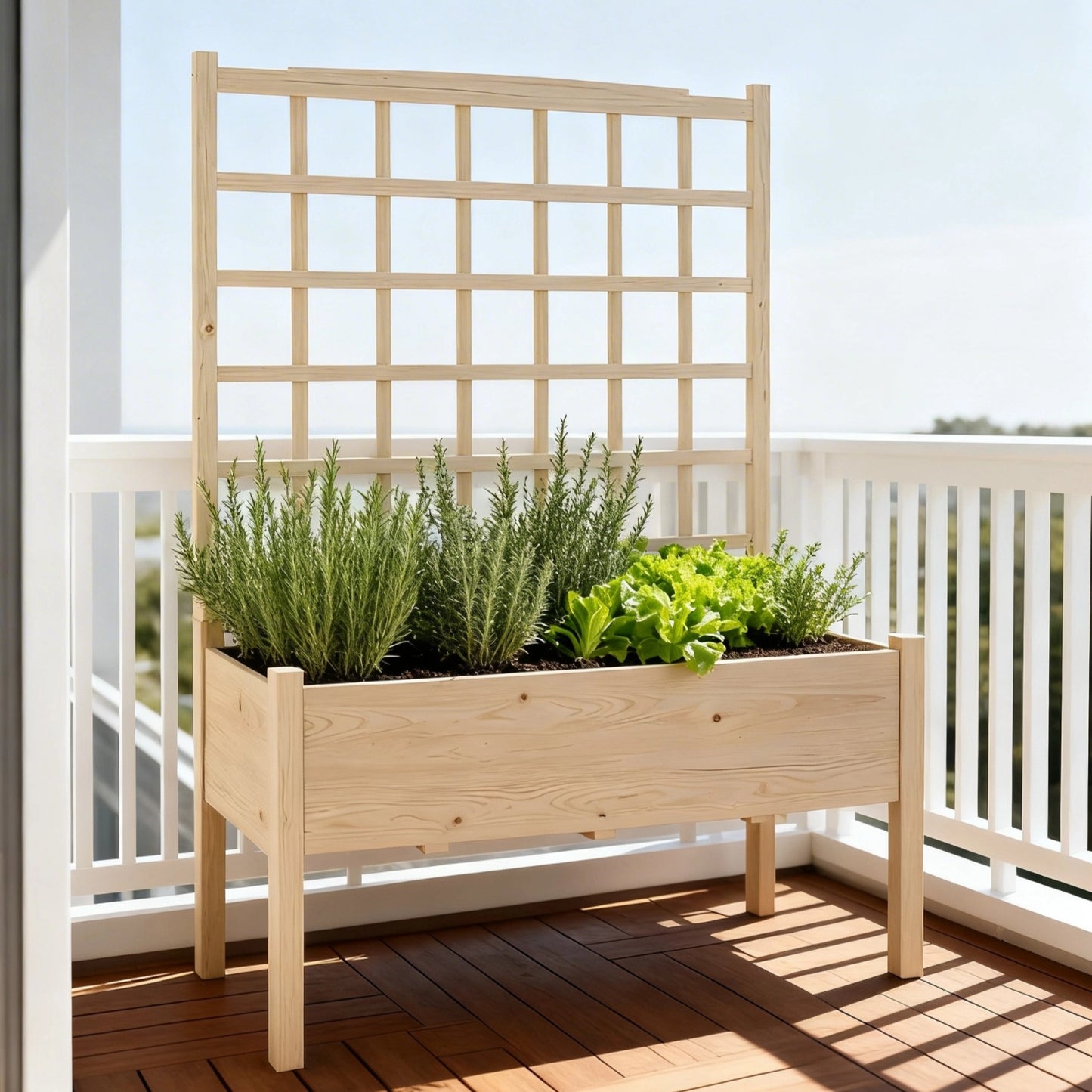 Garvee Wooden Planter Boxes with Trellis & Legs 46.46 x 23.23 x 65.36 inch, Oak
