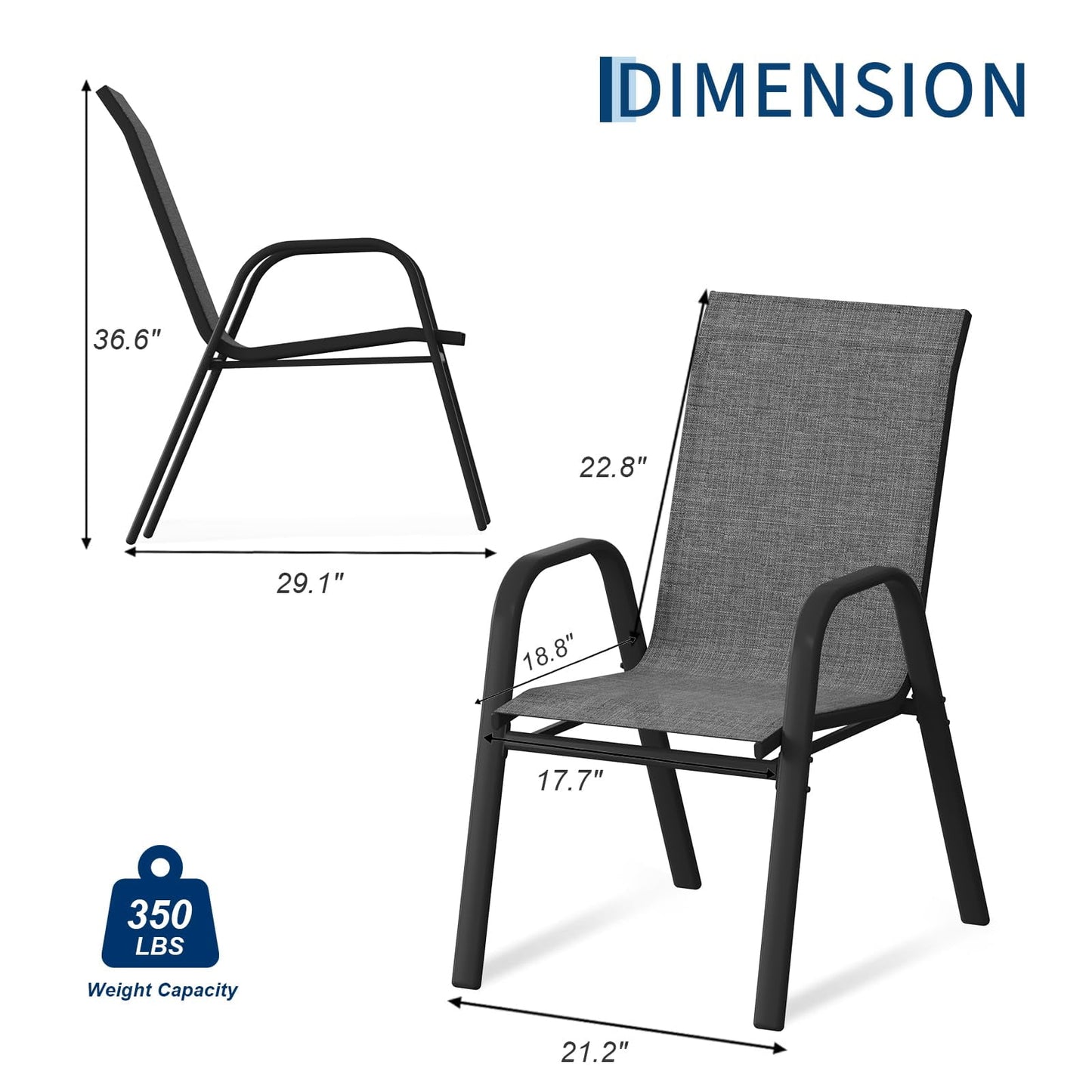 Garvee Stackable Patio Dining Chairs Set of 4, Metal and Textilene for Lawn Poolside