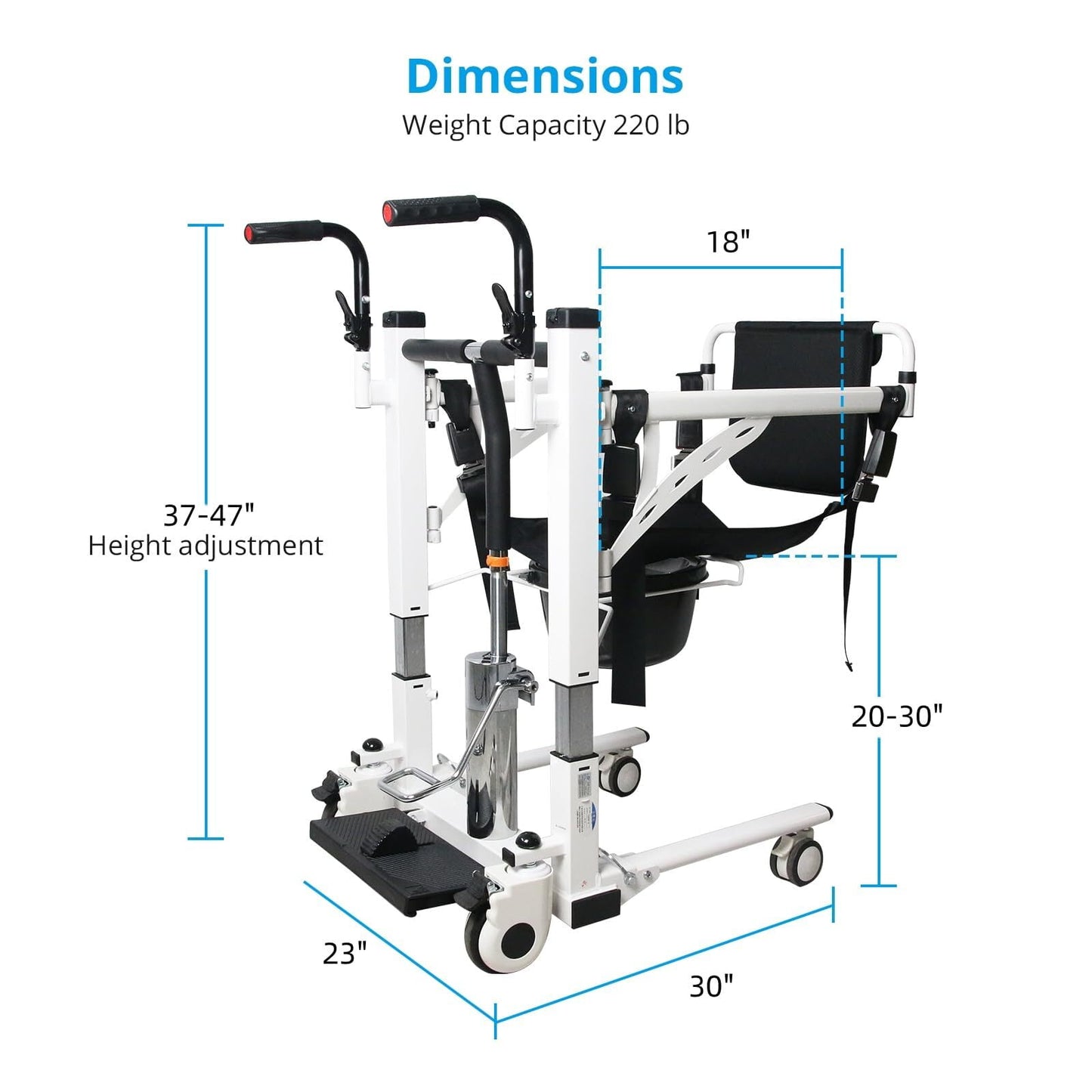 Goldensoil Hydraulic Patient Lift Chair, with 2 Cushions, 220 lb Capacity, White