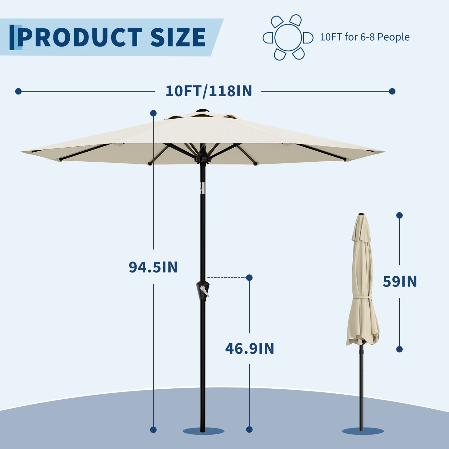 Garvee 10 feet Outdoor Patio Umbrella, with Push Button Tilt & 8 Sturdy Ribs