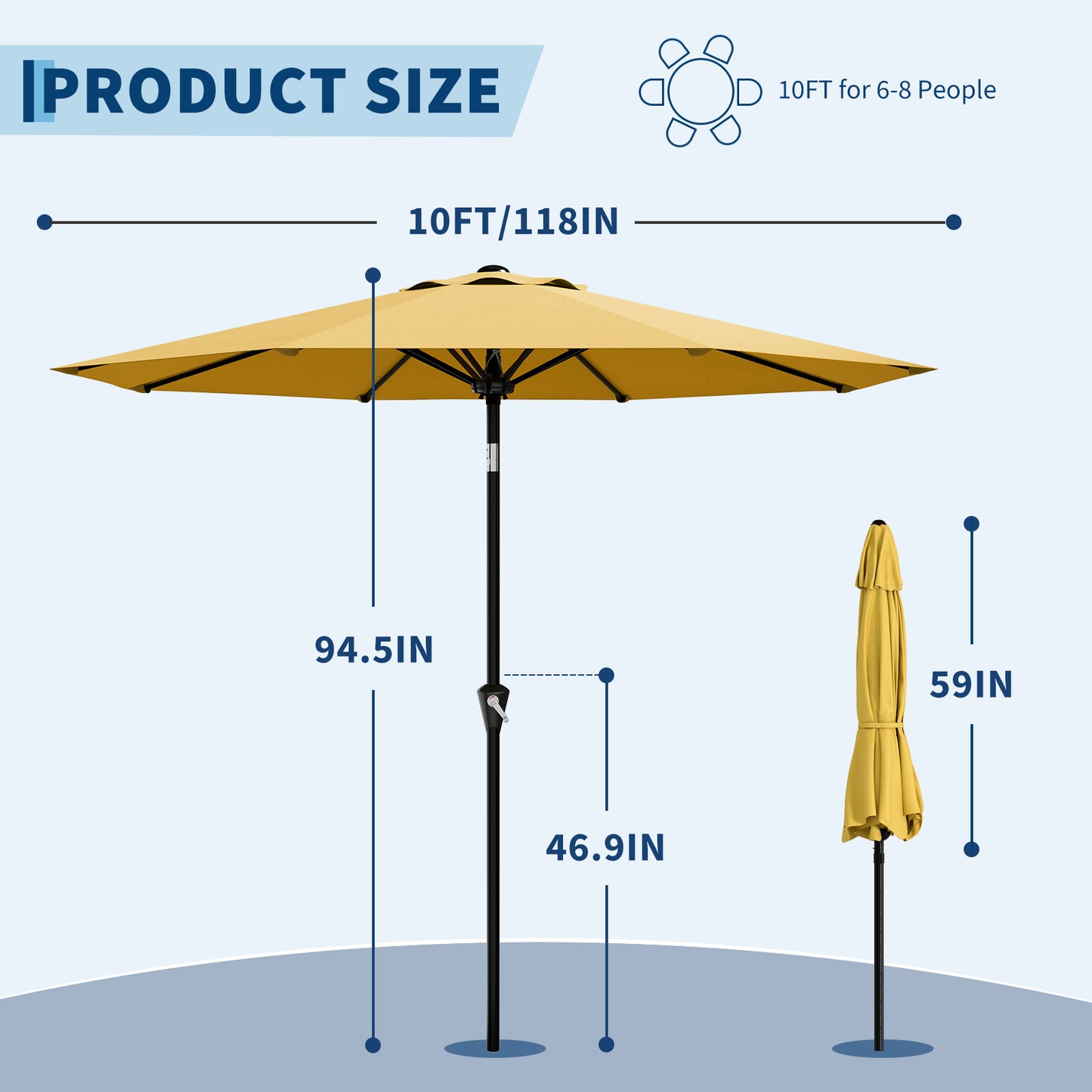 Garvee 10 feet Outdoor Patio Umbrella, with Push Button Tilt & 8 Sturdy Ribs