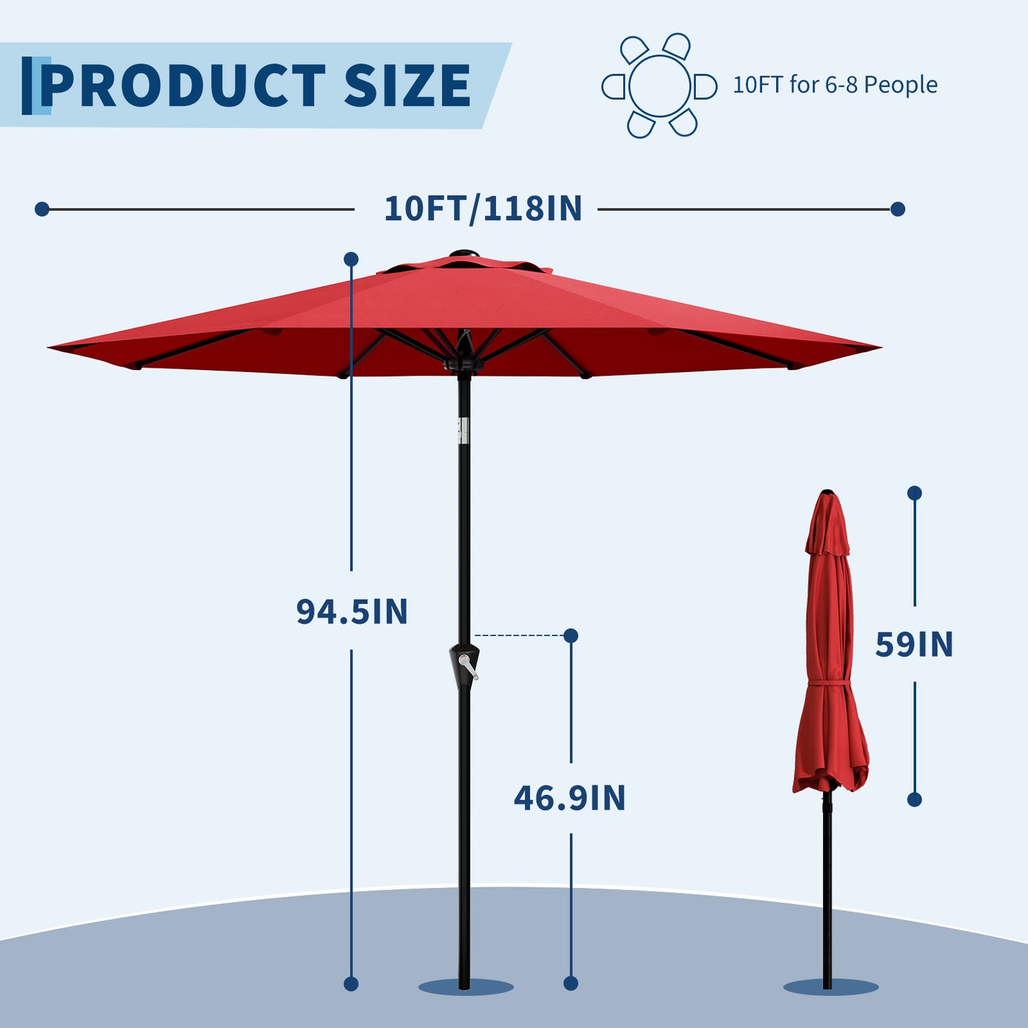 Garvee 10 feet Outdoor Patio Umbrella, with Push Button Tilt & 8 Sturdy Ribs