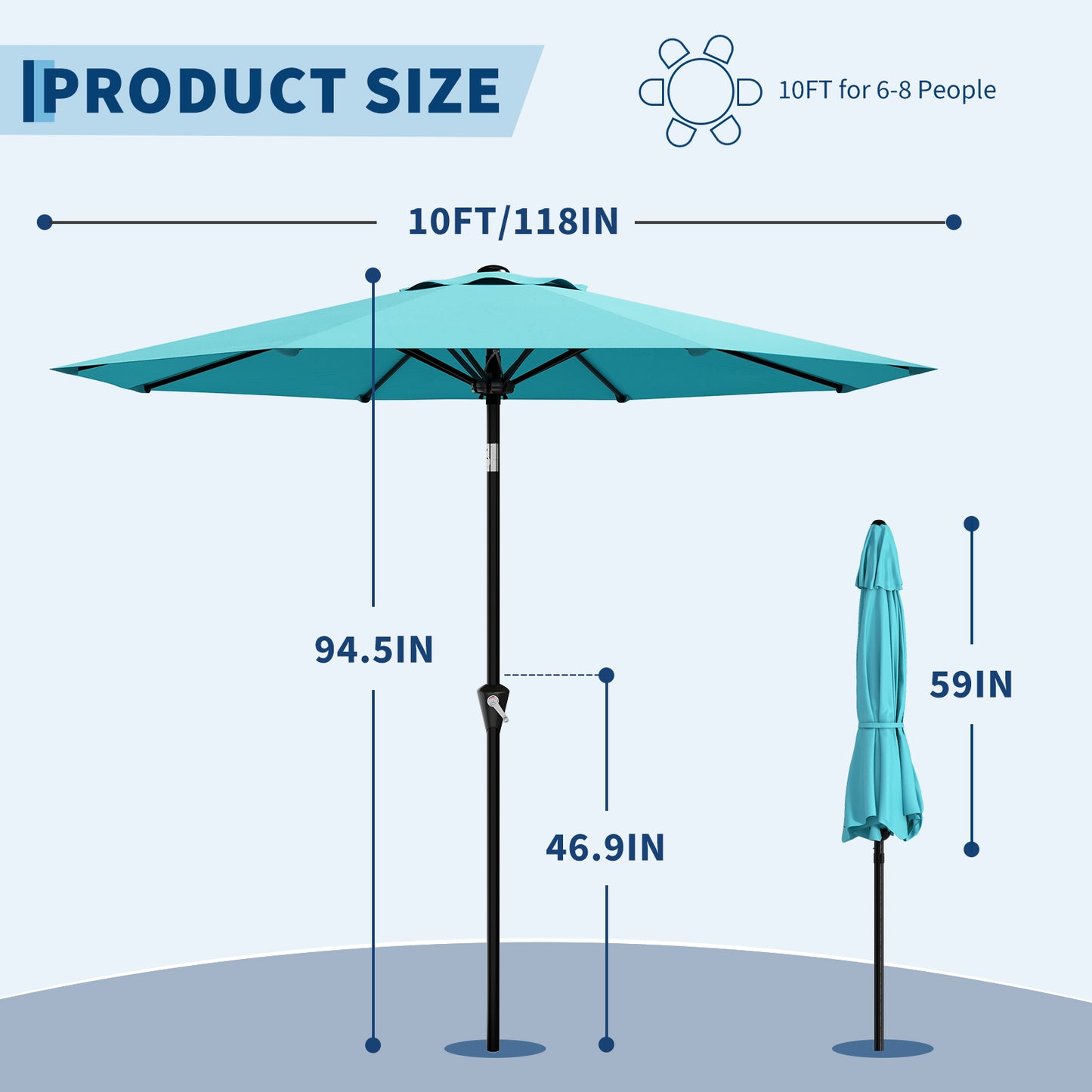 Garvee 10 feet Outdoor Patio Umbrella, with Push Button Tilt & 8 Sturdy Ribs