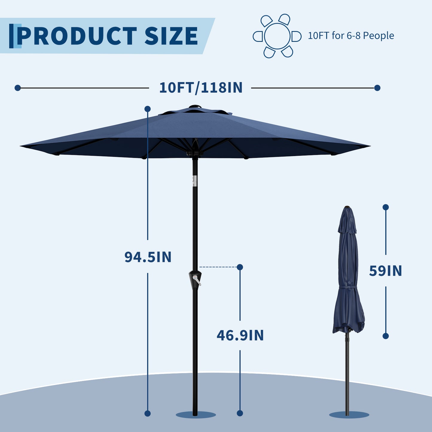 Garvee 10 feet Outdoor Patio Umbrella, with Push Button Tilt & 8 Sturdy Ribs