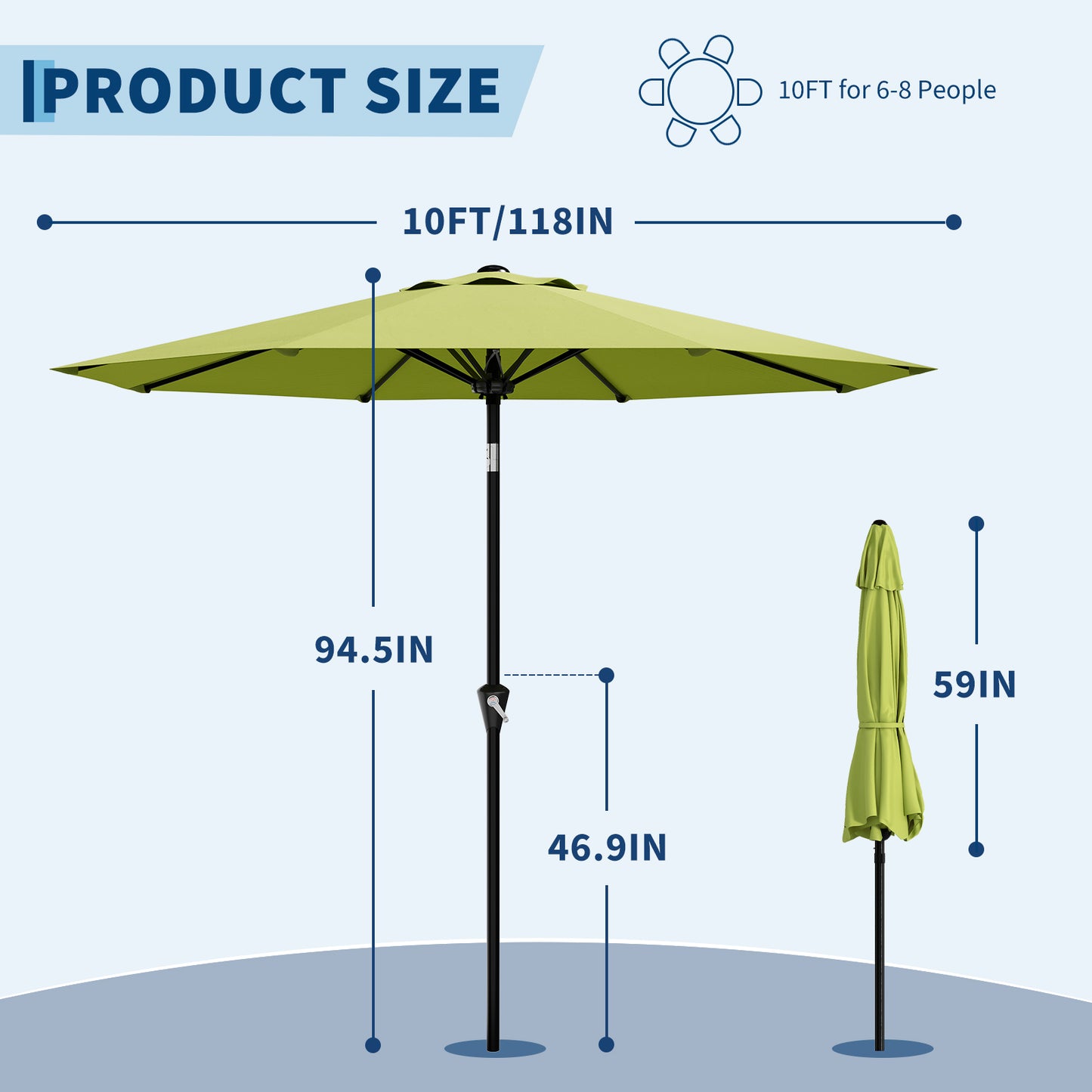Garvee 10 feet Outdoor Patio Umbrella, with Push Button Tilt & 8 Sturdy Ribs