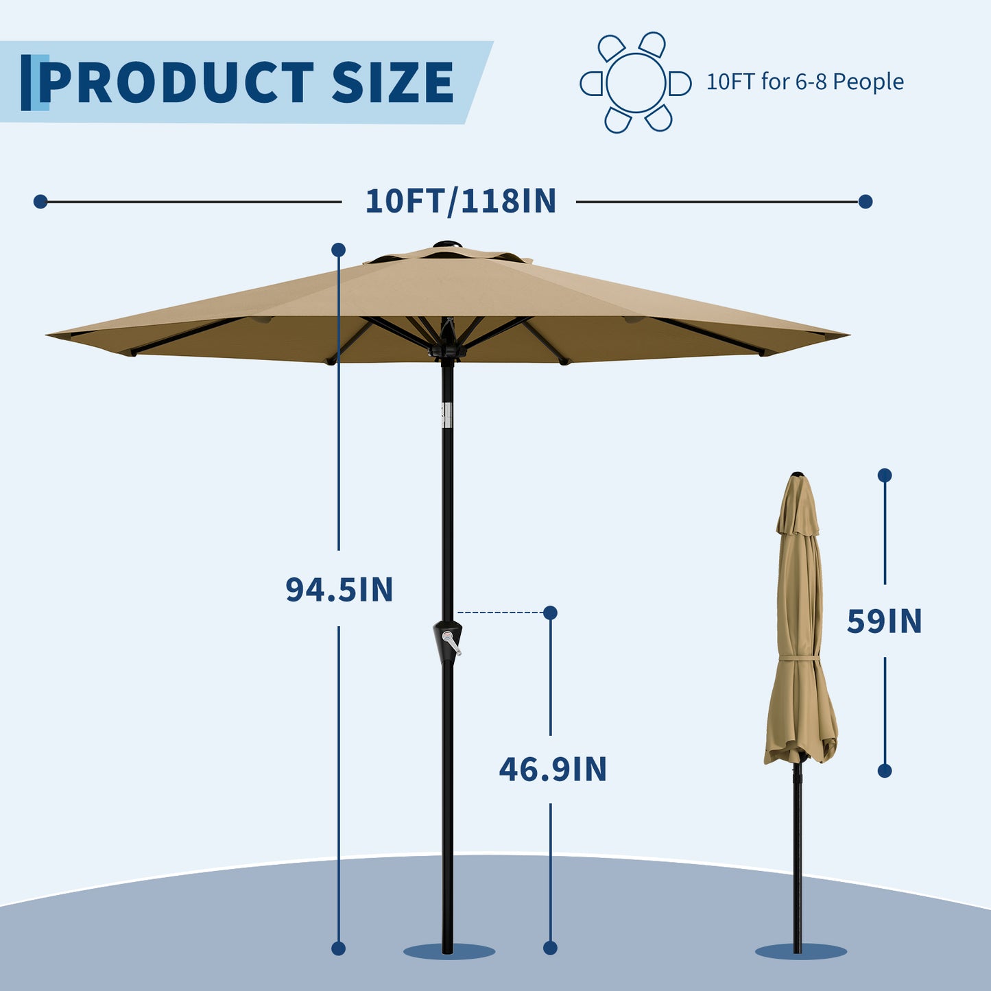 Garvee 10 feet Outdoor Patio Umbrella, with Push Button Tilt & 8 Sturdy Ribs