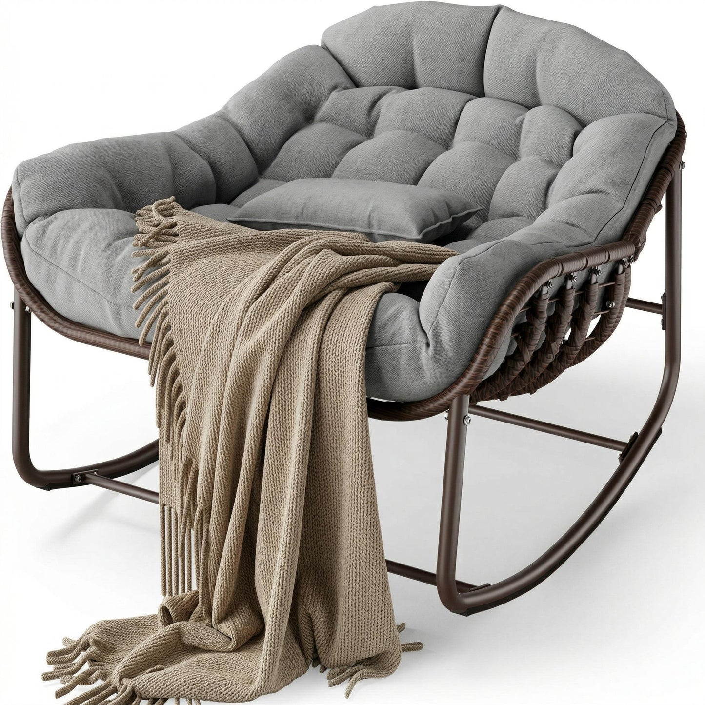 Garvee Outdoor Rocking Chair with Cushion, 36.6 x 33 x 25.2", Oversized Papasan Rocker