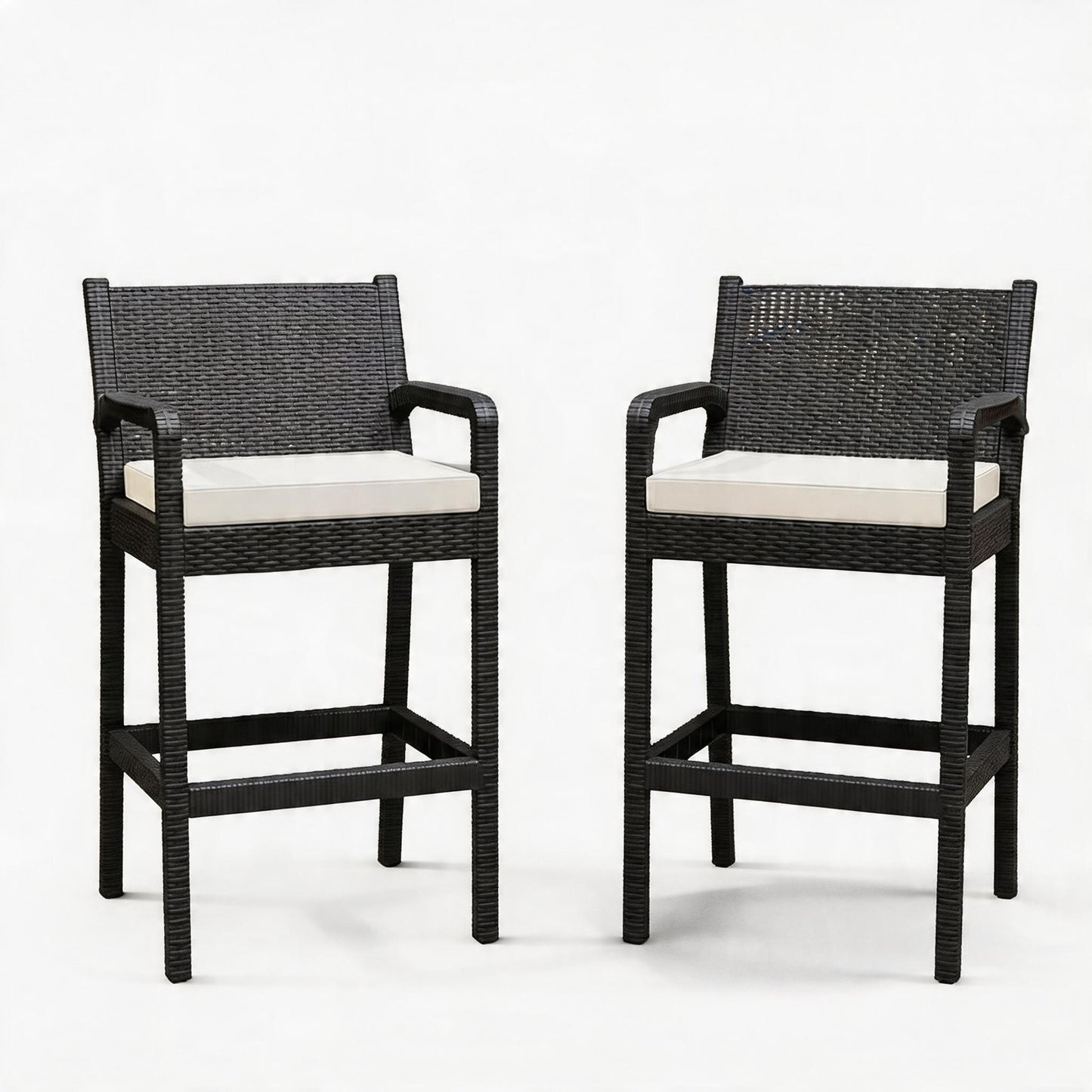 Garvee Patio Bar Stools Wicker Barstools, Set of 2, with Footrest & Armrest, 24.7 x 17.24 x 44.5"