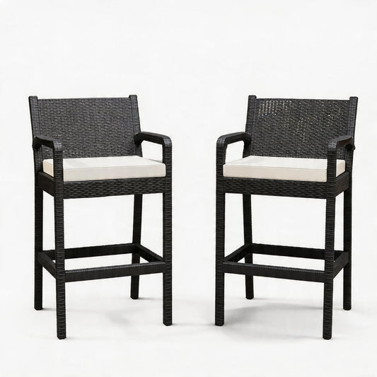 Garvee Patio Bar Stools Wicker Barstools, Set of 2, with Footrest & Armrest, 24.7 x 17.24 x 44.5"