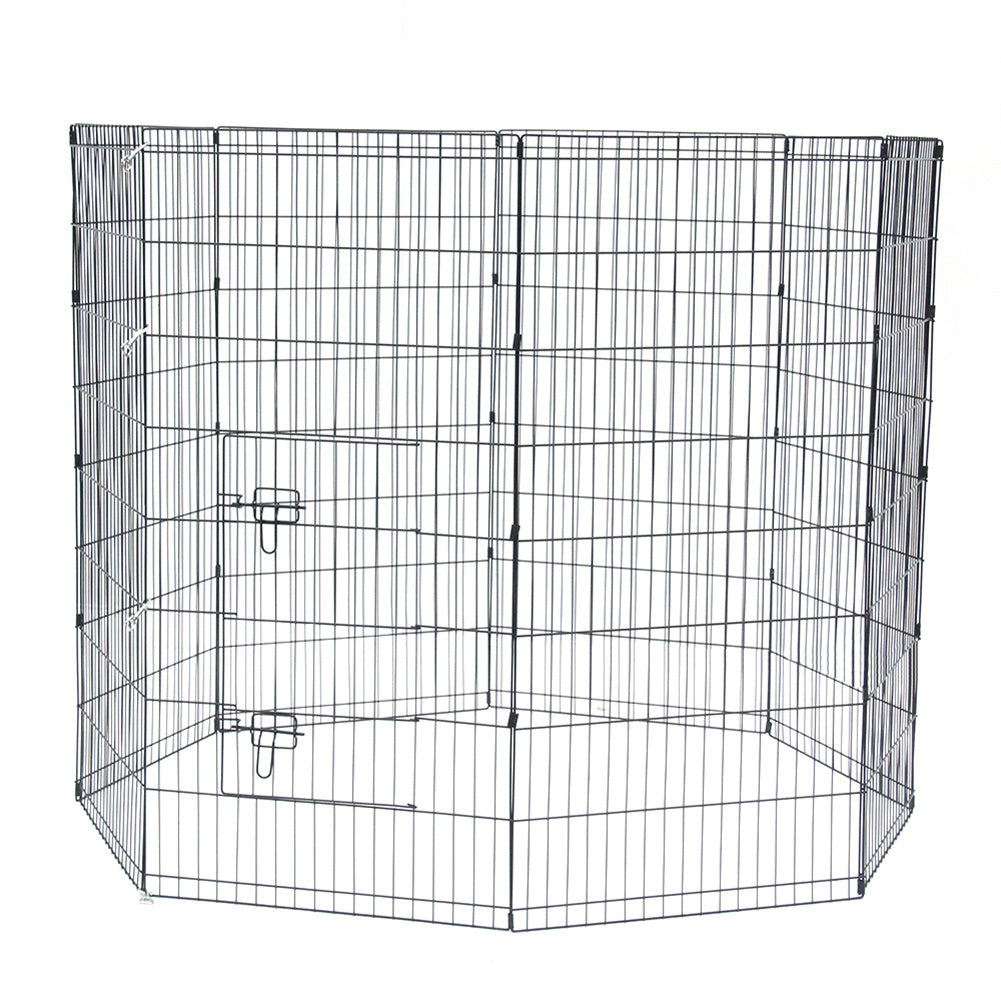 BEESCLOVER 48 inch  Basics Play Area Foldable Metal Pet Wire Fence 8 Pieces with Open Doors Black