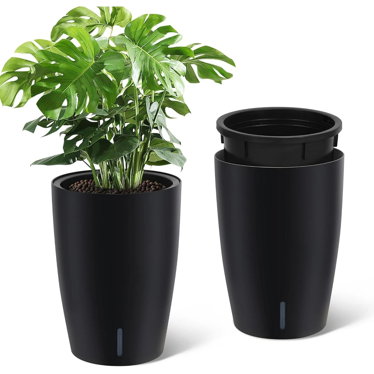 Riedhoff 15.7" Tall Round Planter Pots, Built-In Drainage, Self-Watering, 2 Count