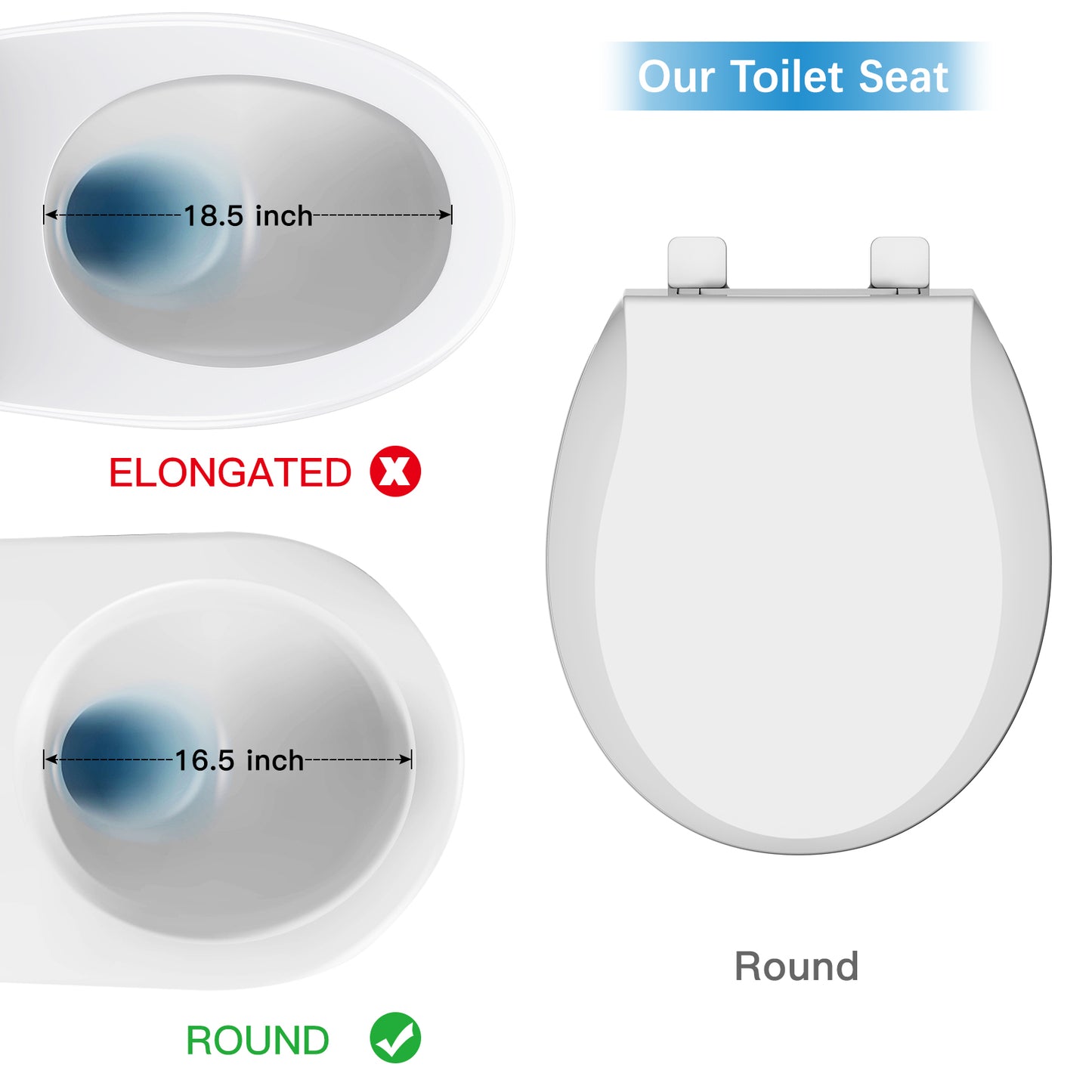 Garvee 17" Round Toilet Seat, Slow Soft Close, Easy to Install and Clean, Never Loosens, White