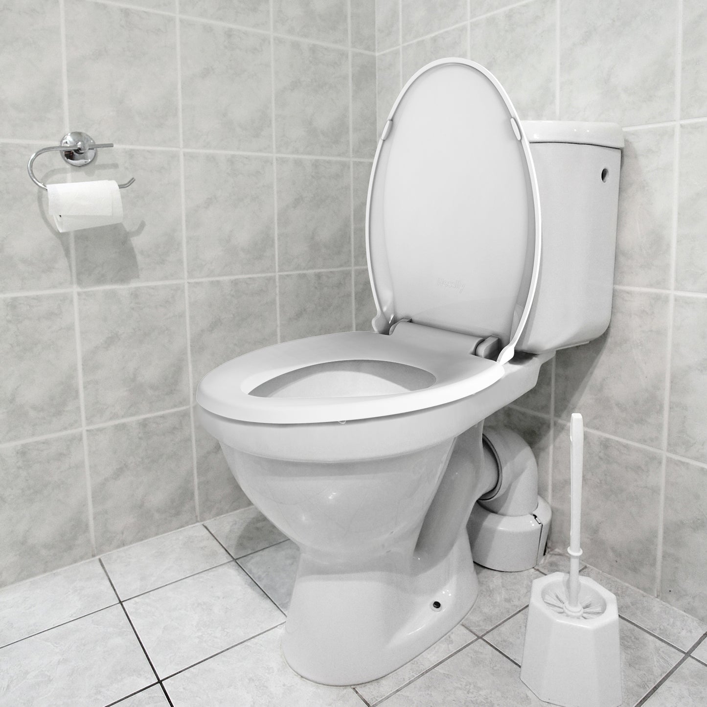 Garvee 19" Elongated Toilet Seat, Slow Soft Close, Easy to Install and Clean, Never Loosens, White