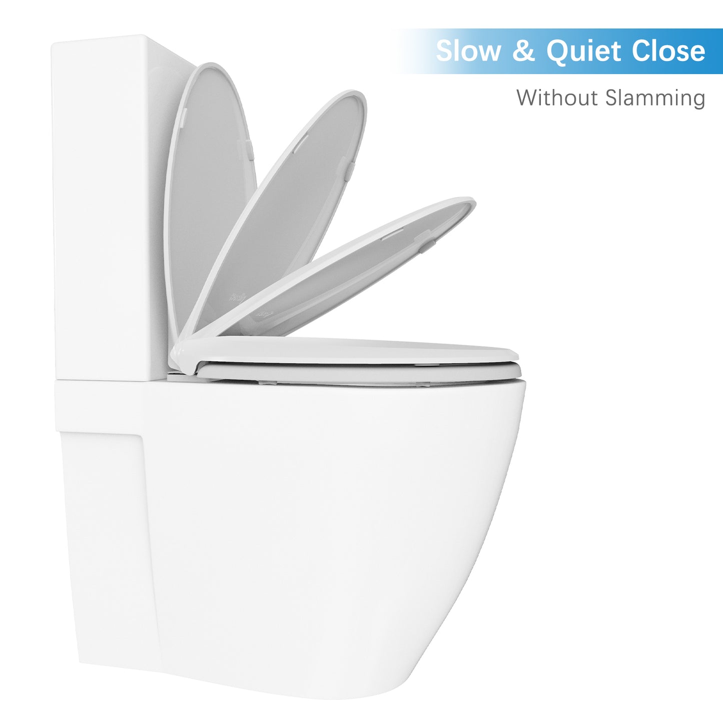 Garvee 19" Elongated Toilet Seat, Slow Soft Close, Easy to Install and Clean, Never Loosens, White