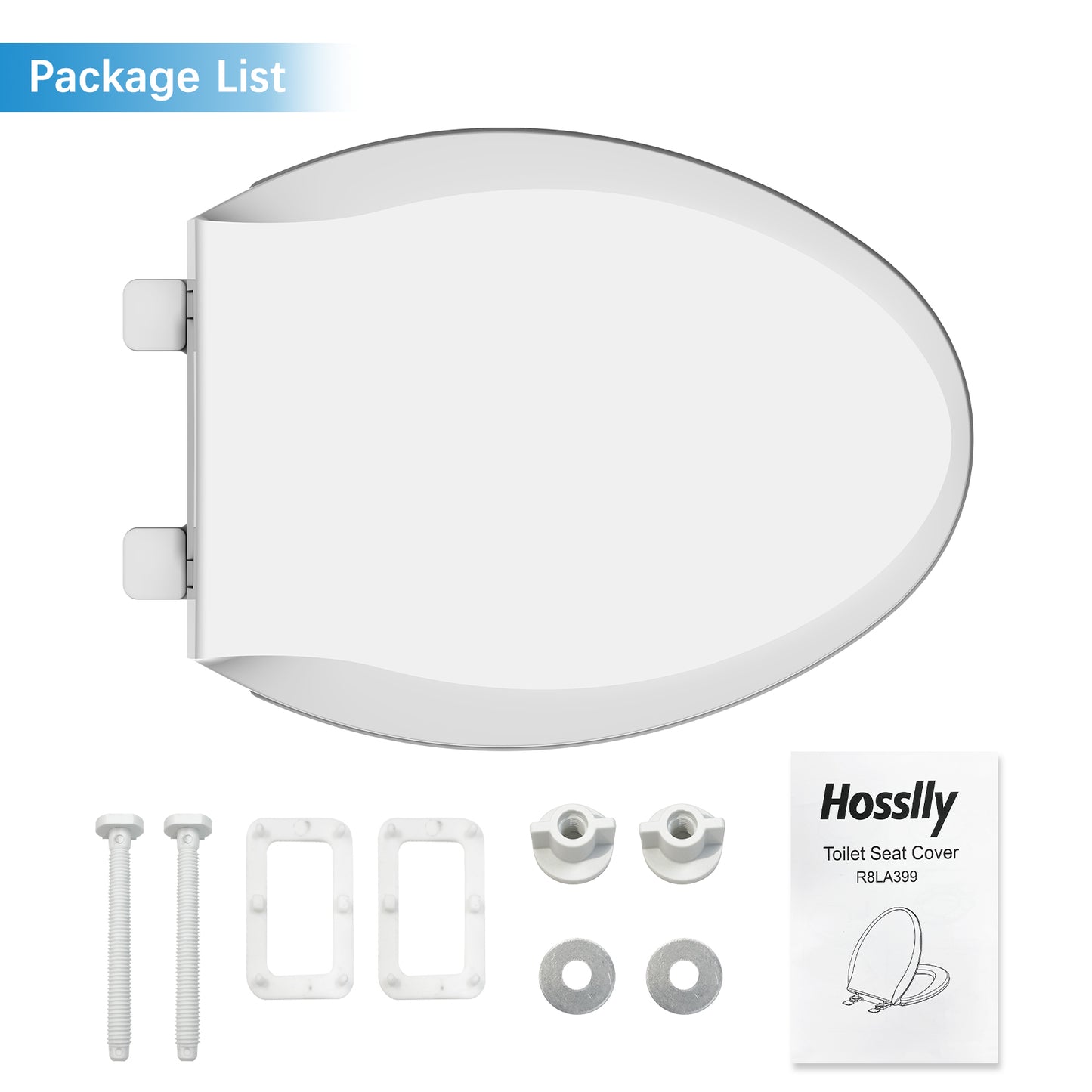 Garvee 19" Elongated Toilet Seat, Slow Soft Close, Easy to Install and Clean, Never Loosens, White