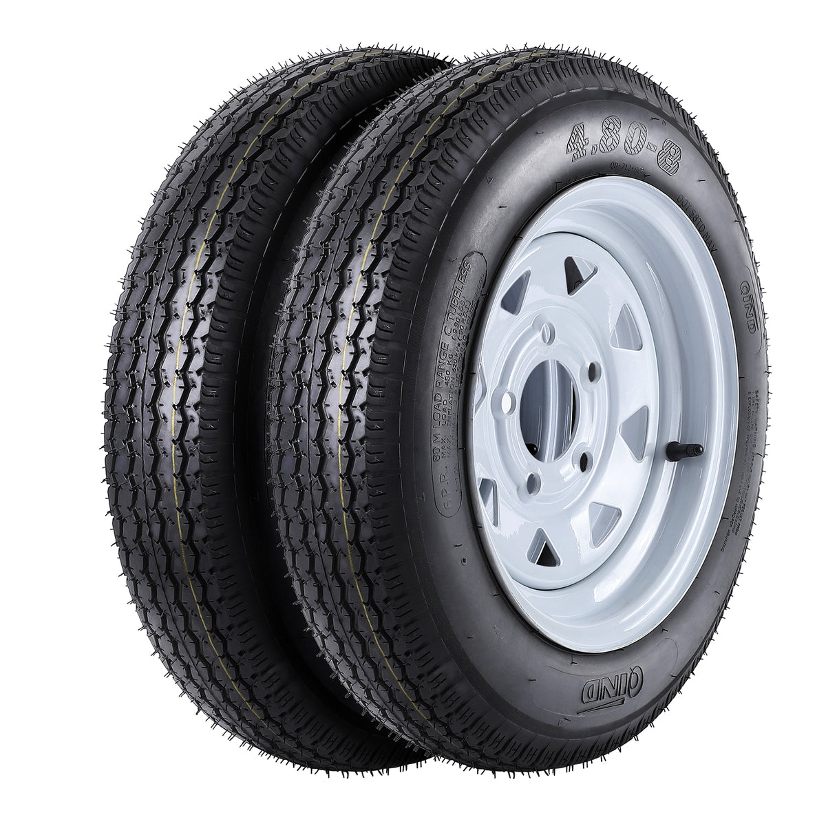 Riedhoff Trailer Tires Rims 4.80/4.00-8, 4 Lug Rims, Load Range C, 6 PR, 2 Pack, Black