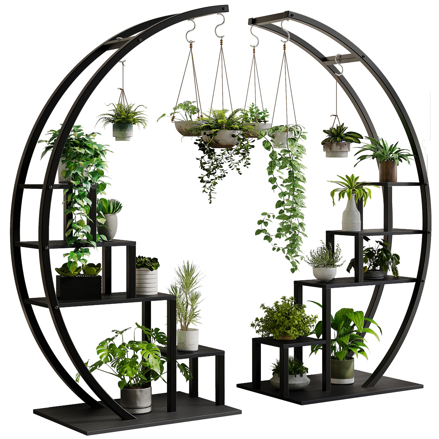 Garvee 5-Tier Wood Plant Stand, 23.6" x 15.7" x 56", Semicircle, 2 Count