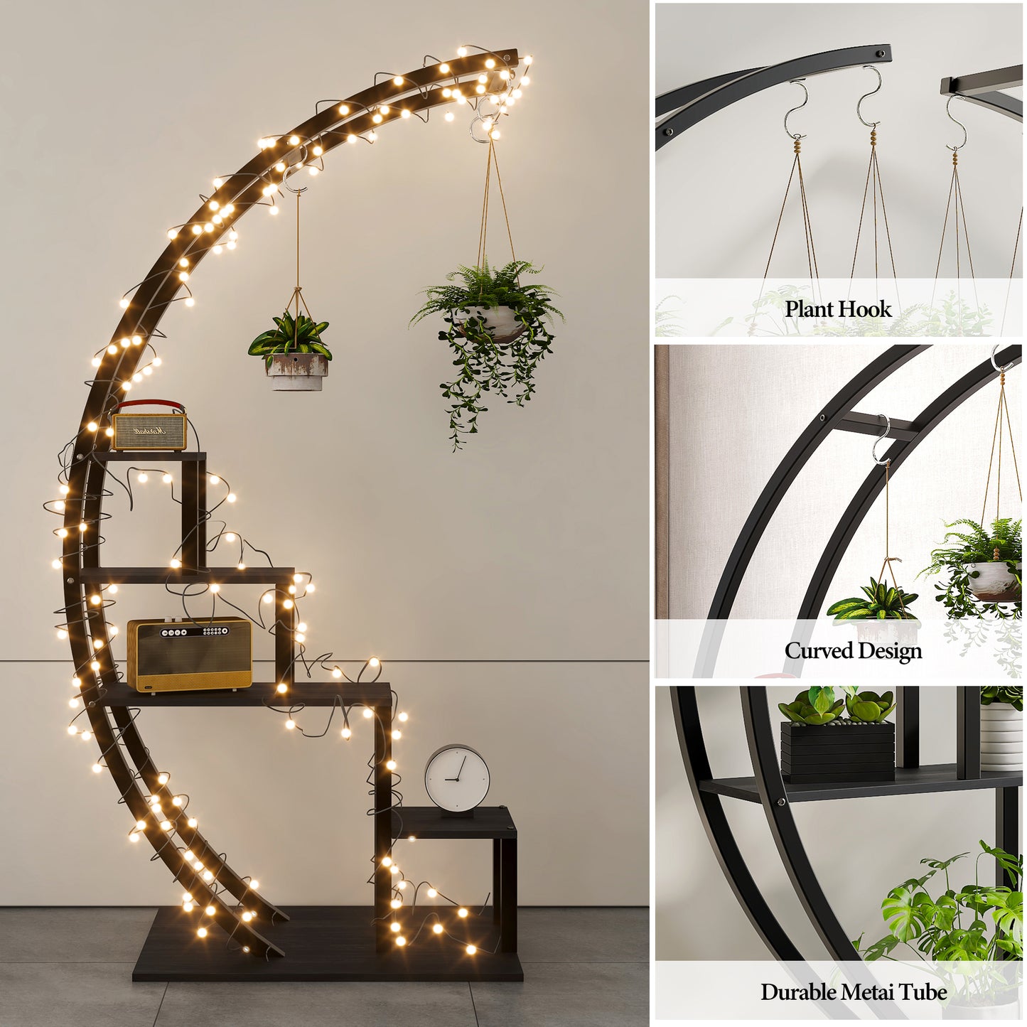 Garvee 5-Tier Wood Plant Stand, 23.6" x 15.7" x 56", Semicircle, 2 Count