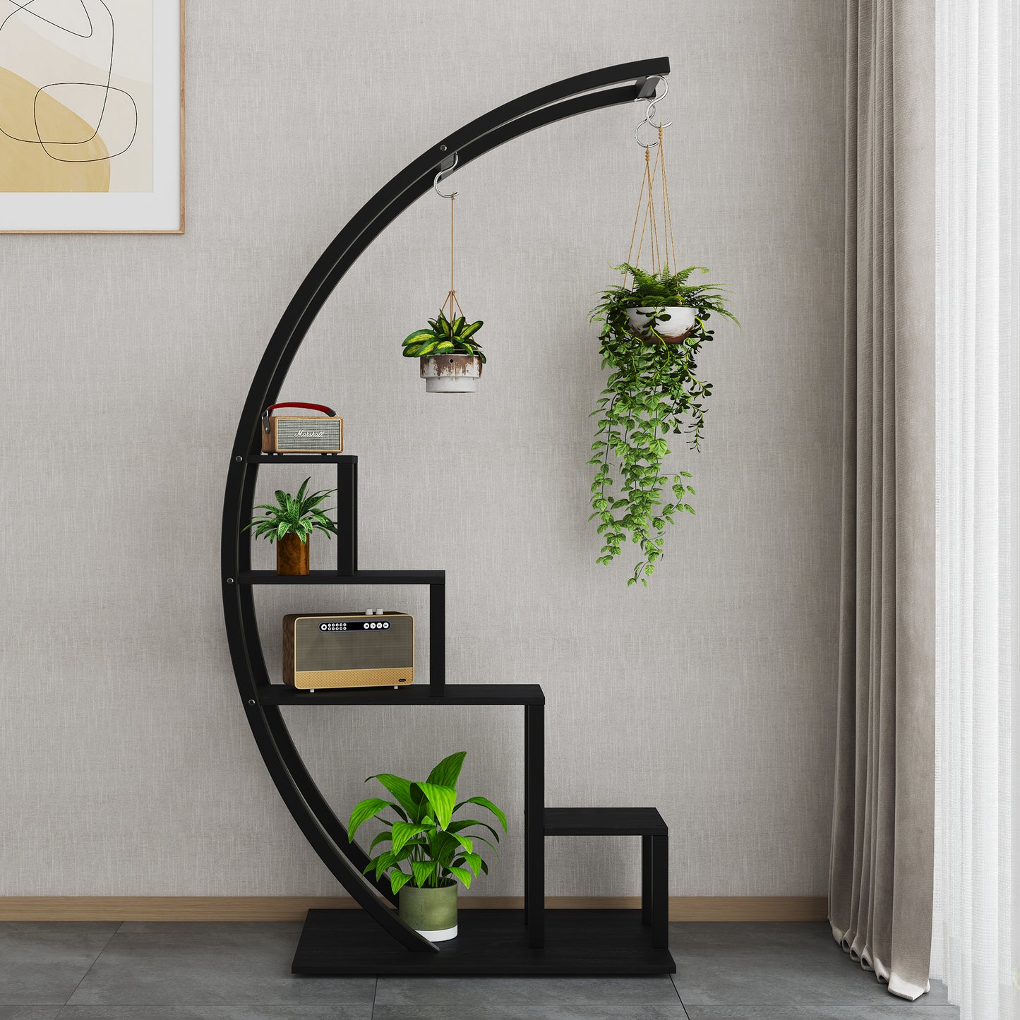 Garvee 5-Tier Wood Plant Stand, 23.6" x 15.7" x 56", Semicircle, 2 Count