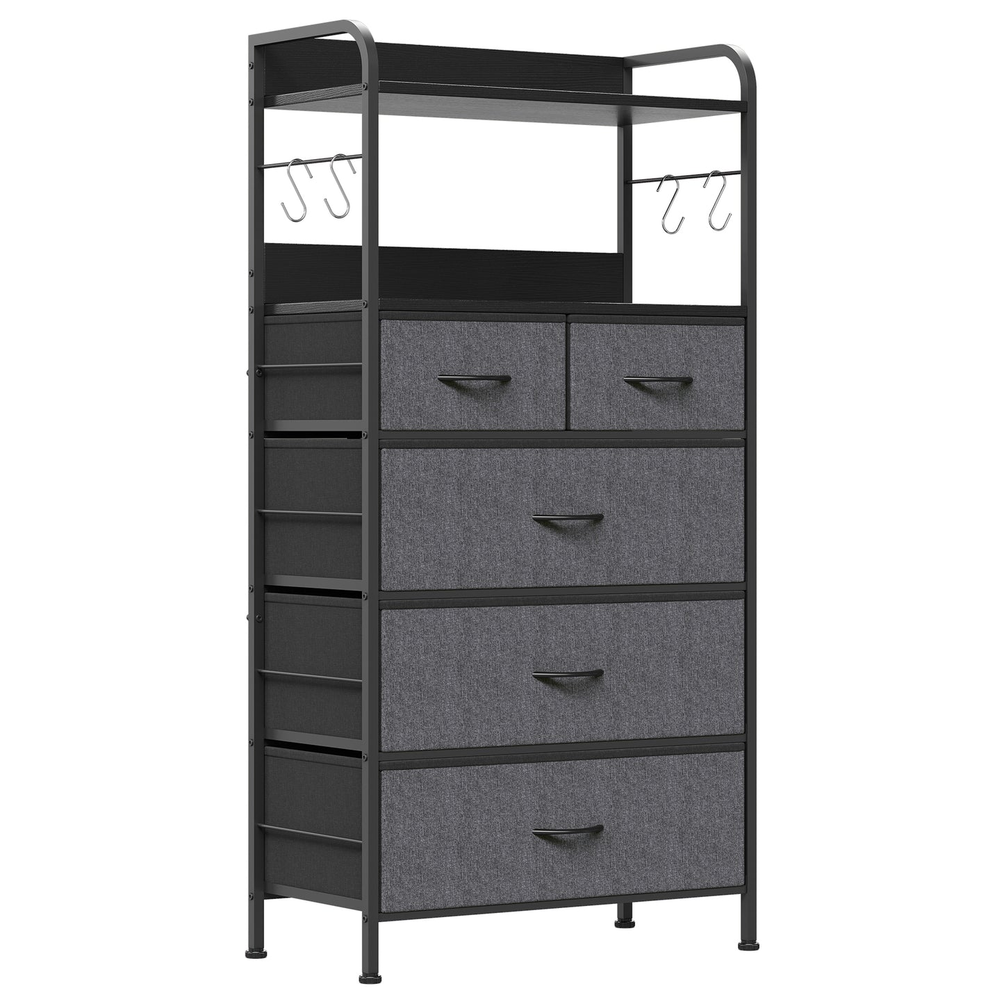Garvee 5 Drawer Dresser for Bedroom, Wood Top, with Storage Organizer Fabric Bins