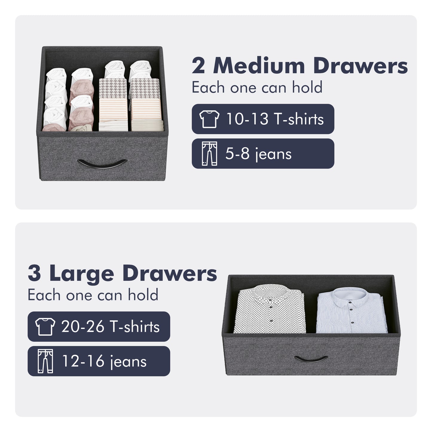 Garvee 5 Drawer Dresser for Bedroom, Wood Top, with Storage Organizer Fabric Bins