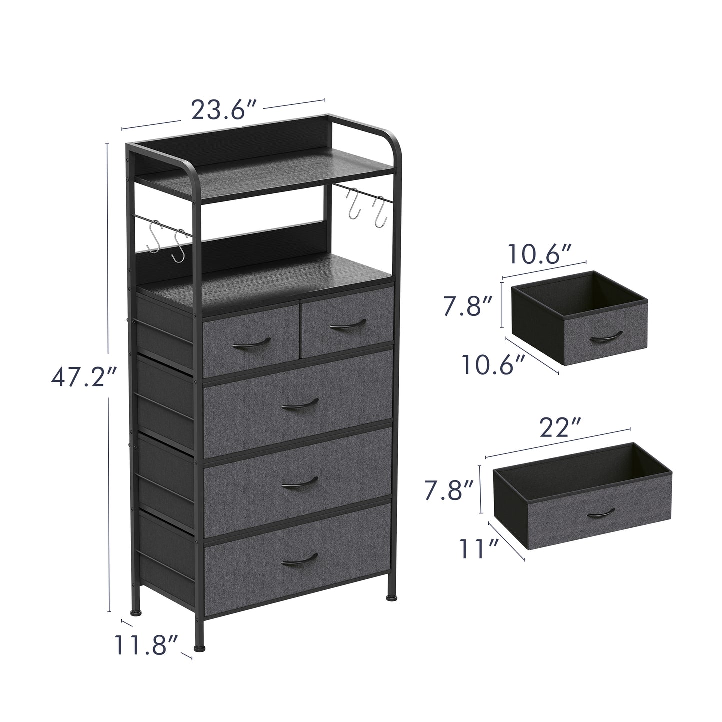 Garvee 5 Drawer Dresser for Bedroom, Wood Top, with Storage Organizer Fabric Bins
