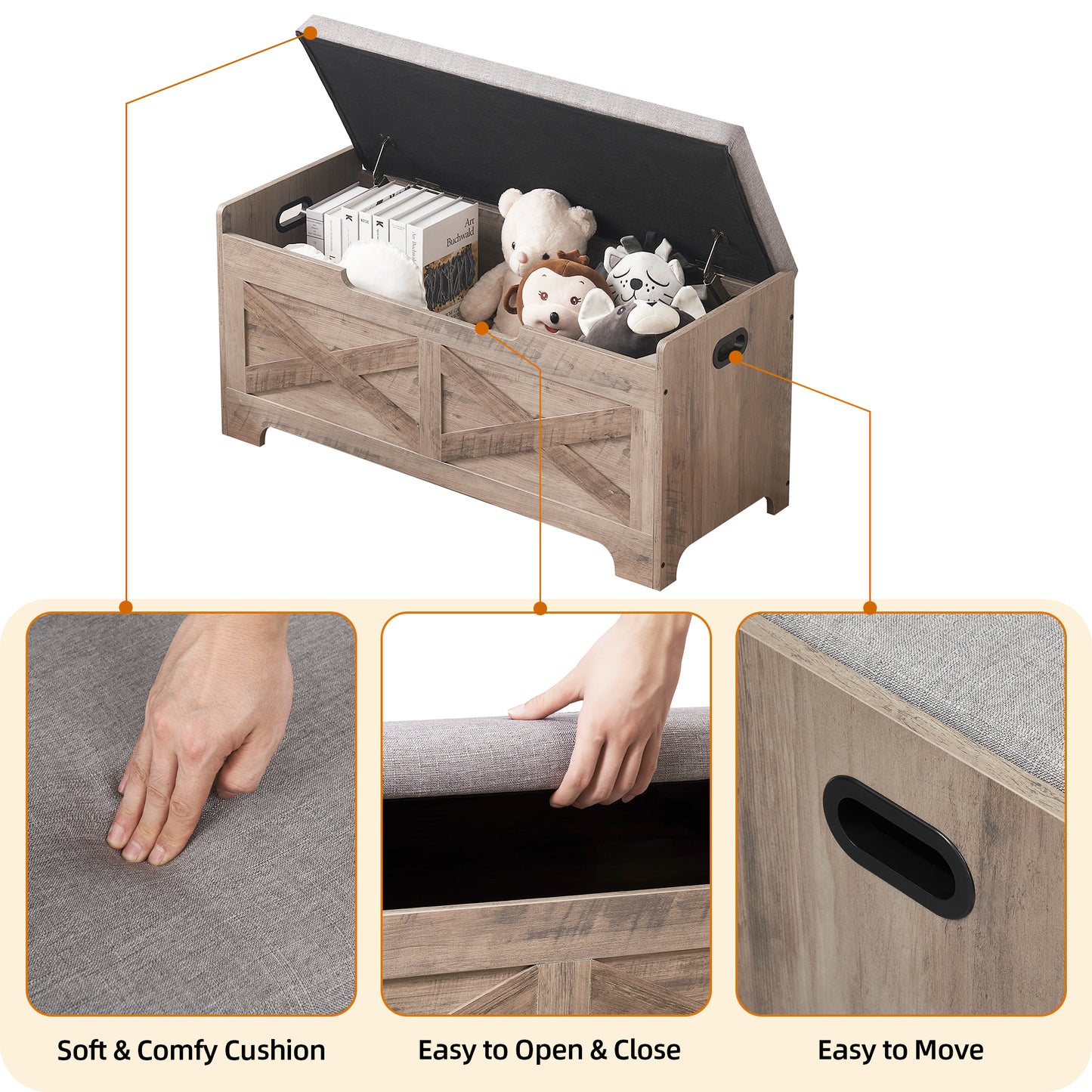 Garvee Lift Top Storage Chest, with Safety Hinge, Retro Color