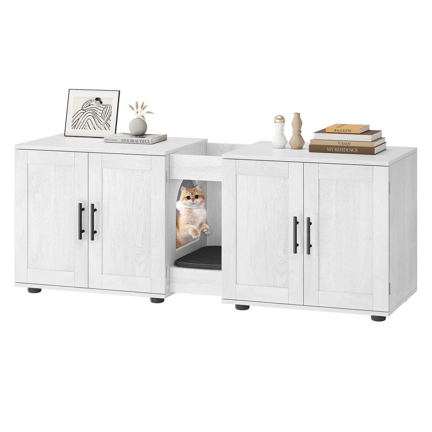 Garvee Litter Box, Enclosure with Double Room, for 2 Cats, 55 x 17.7x 22.5"
