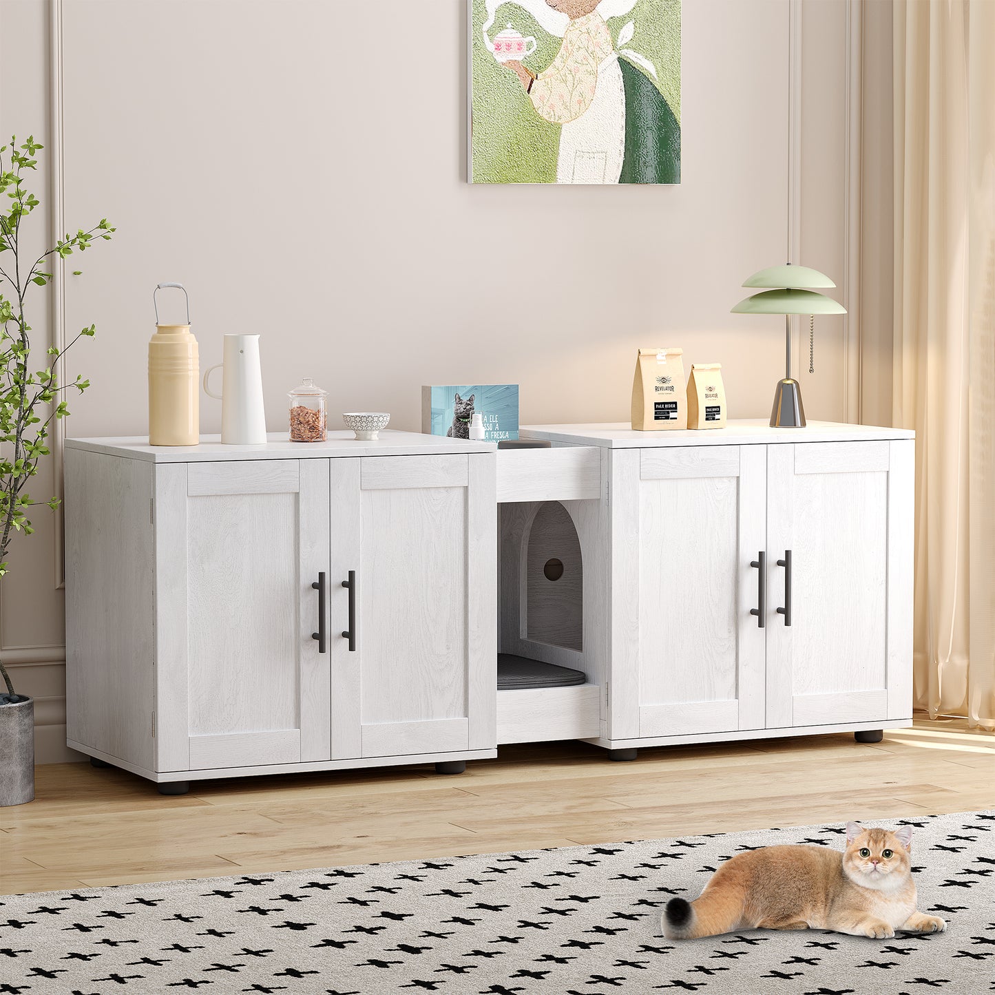 Garvee Litter Box, Enclosure with Double Room, for 2 Cats, 55 x 17.7x 22.5"