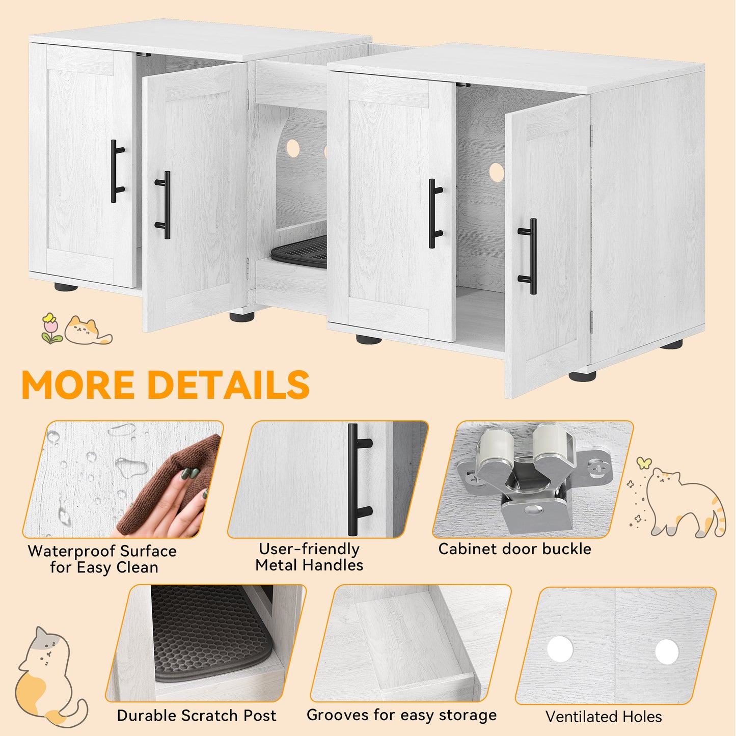 Garvee Litter Box, Enclosure with Double Room, for 2 Cats, 55 x 17.7x 22.5"