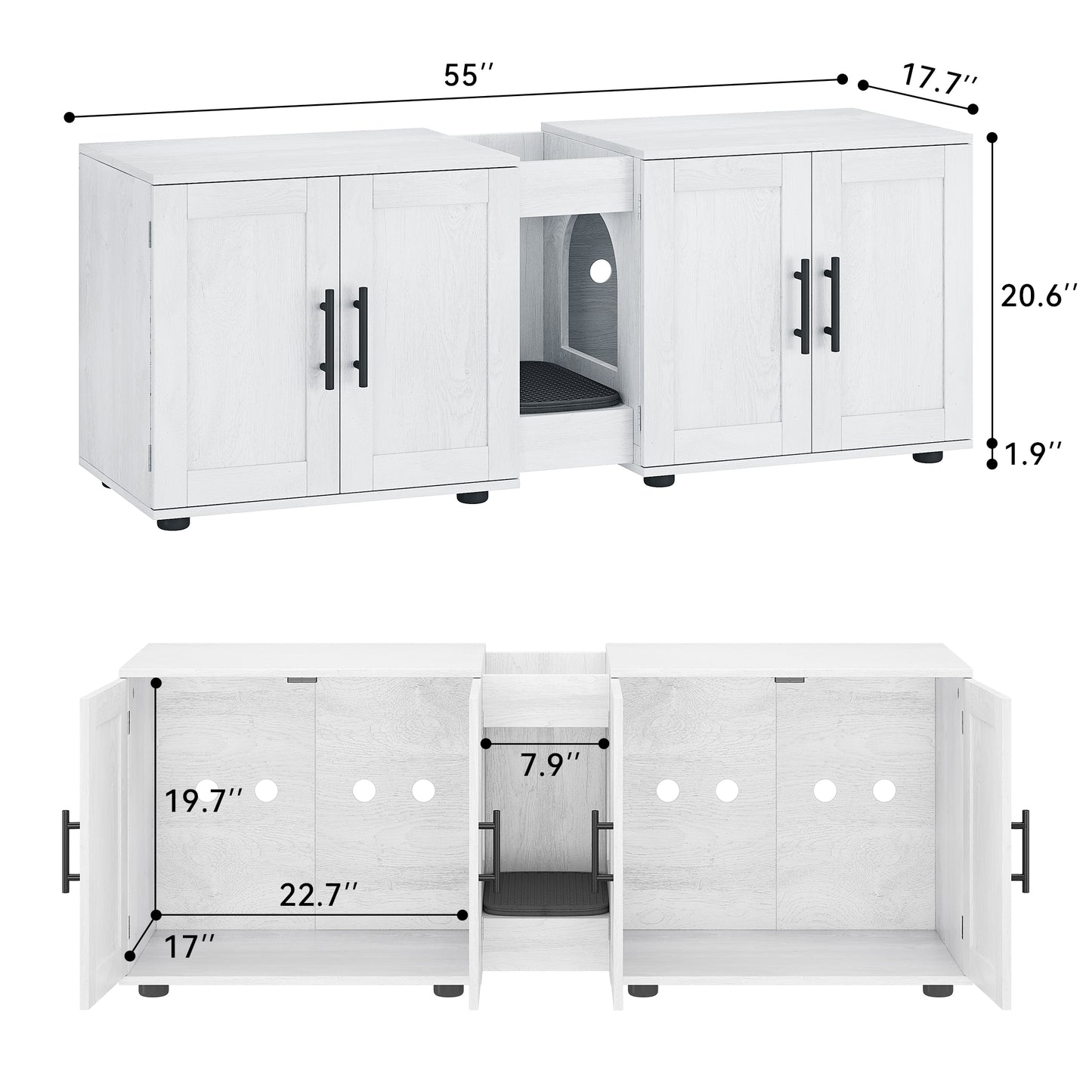 Garvee Litter Box, Enclosure with Double Room, for 2 Cats, 55 x 17.7x 22.5"