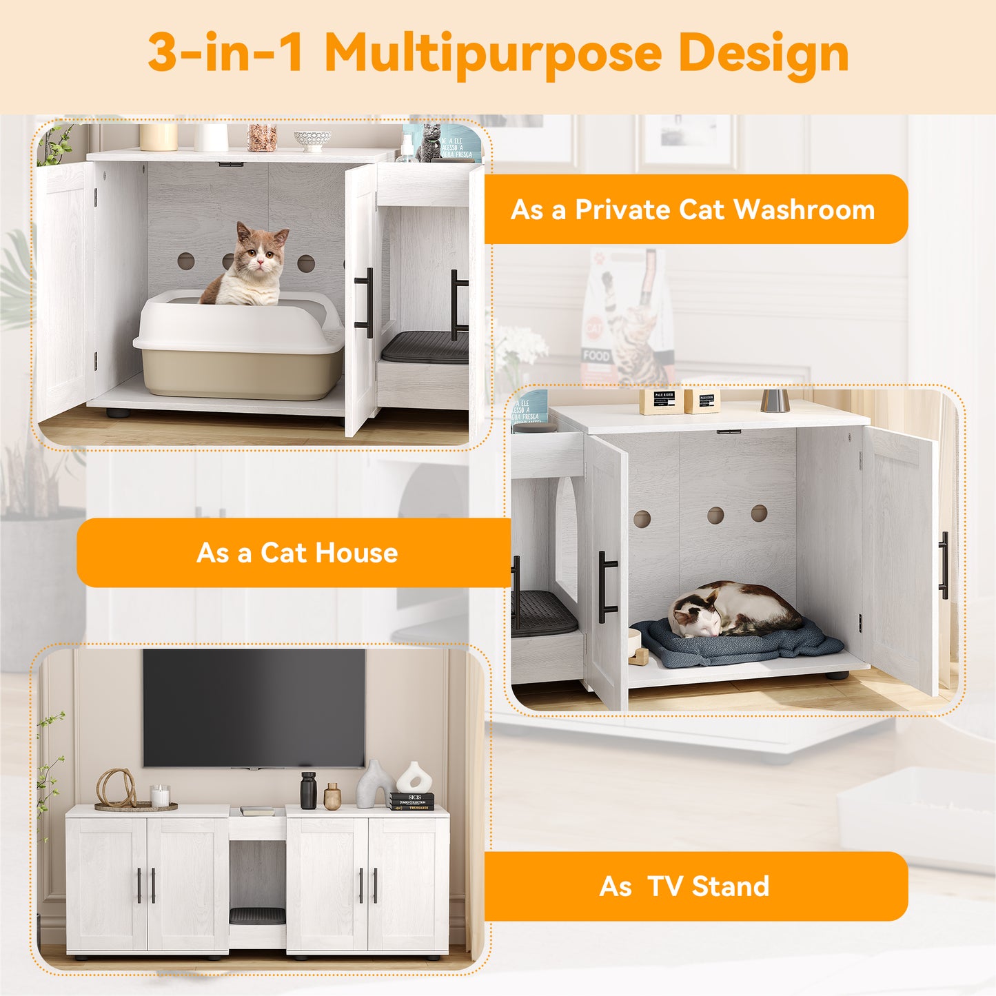 Garvee Litter Box, Enclosure with Double Room, for 2 Cats, 55 x 17.7x 22.5"