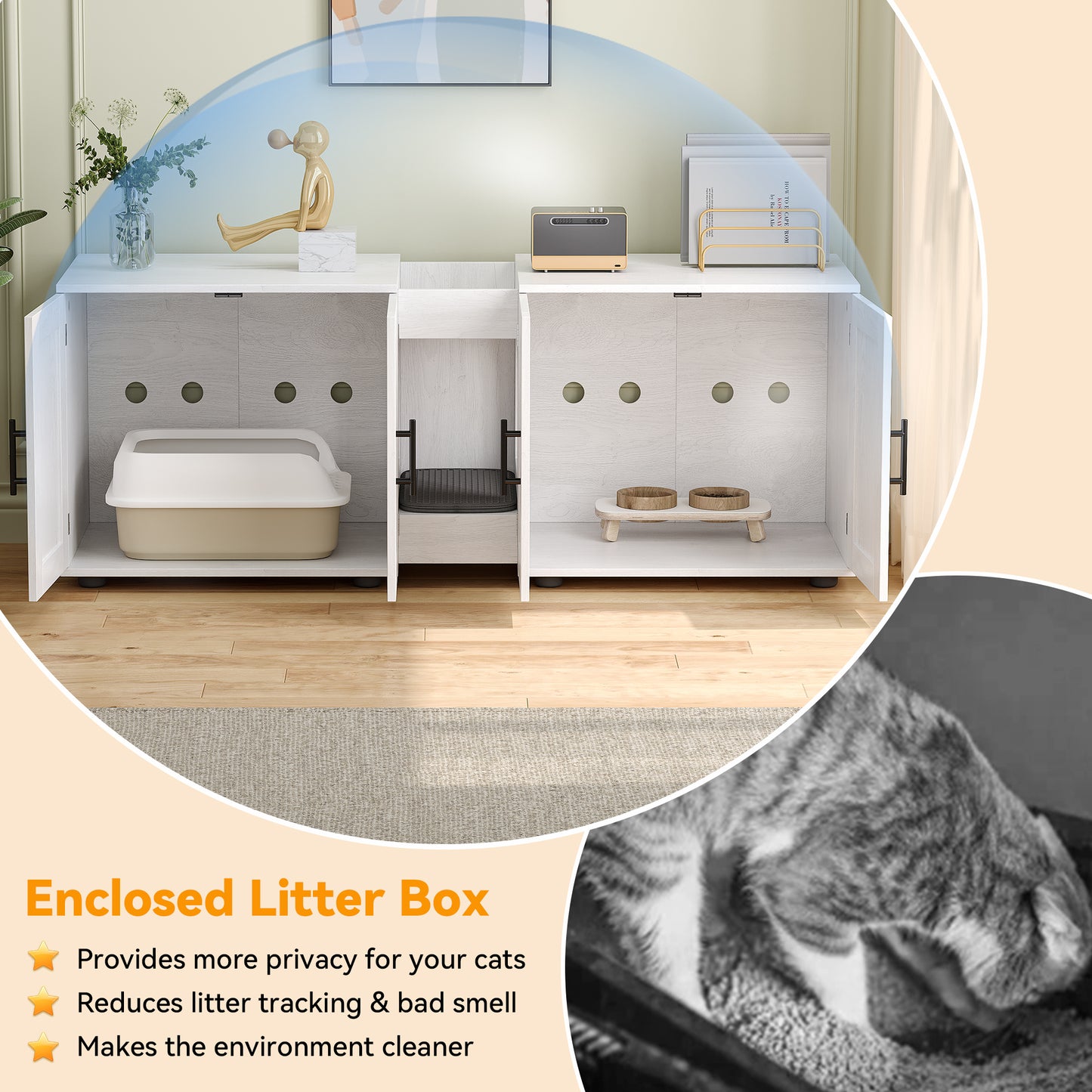 Garvee Litter Box, Enclosure with Double Room, for 2 Cats, 55 x 17.7x 22.5"