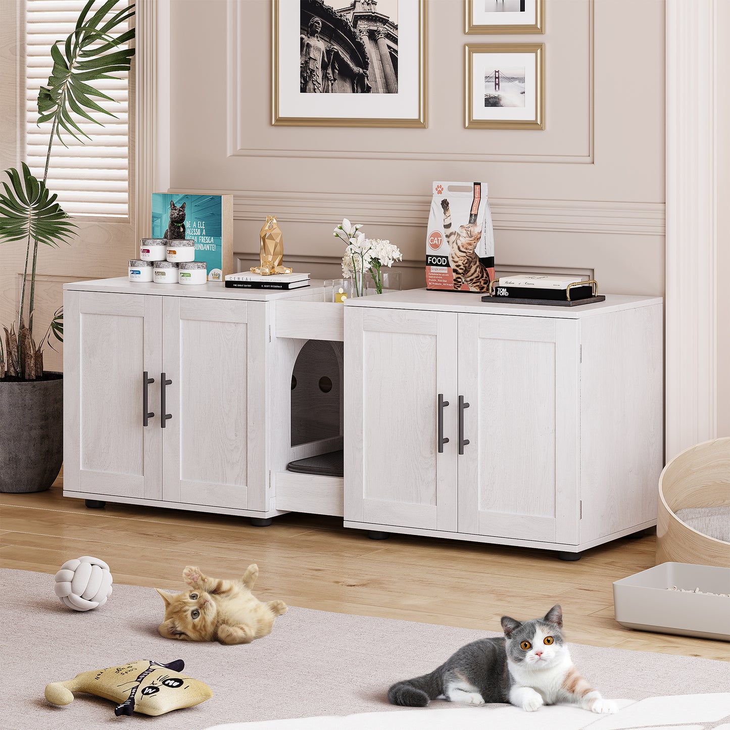 Garvee Litter Box, Enclosure with Double Room, for 2 Cats, 55 x 17.7x 22.5"