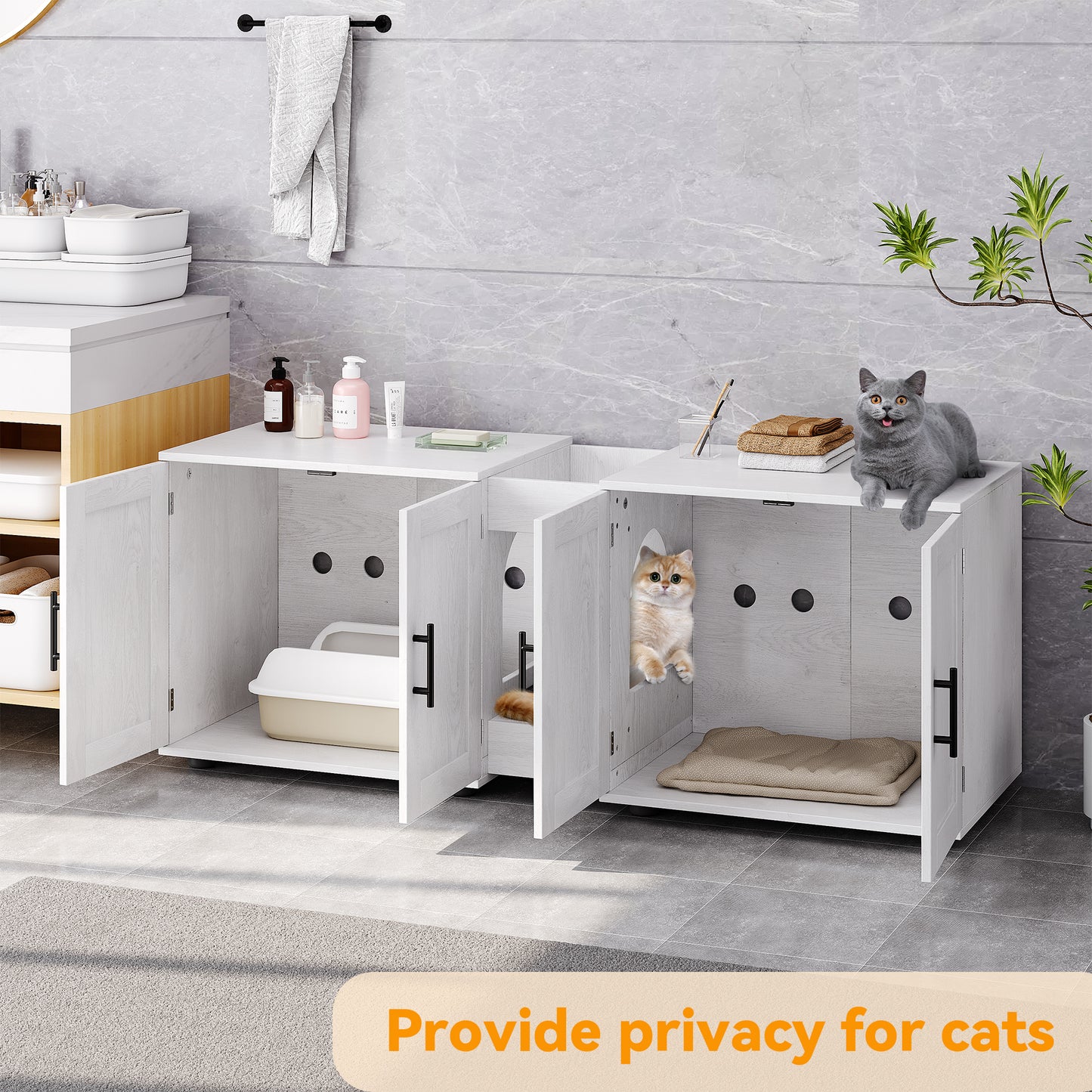 Garvee Litter Box, Enclosure with Double Room, for 2 Cats, 55 x 17.7x 22.5"